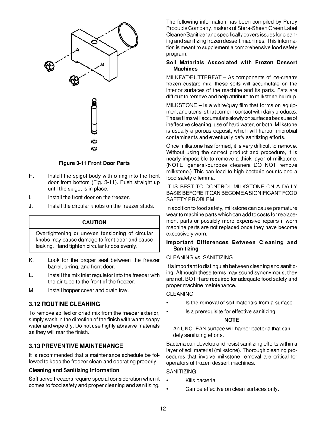 Stoelting O111 owner manual Routine Cleaning, Preventive Maintenance, Cleaning and Sanitizing Information 