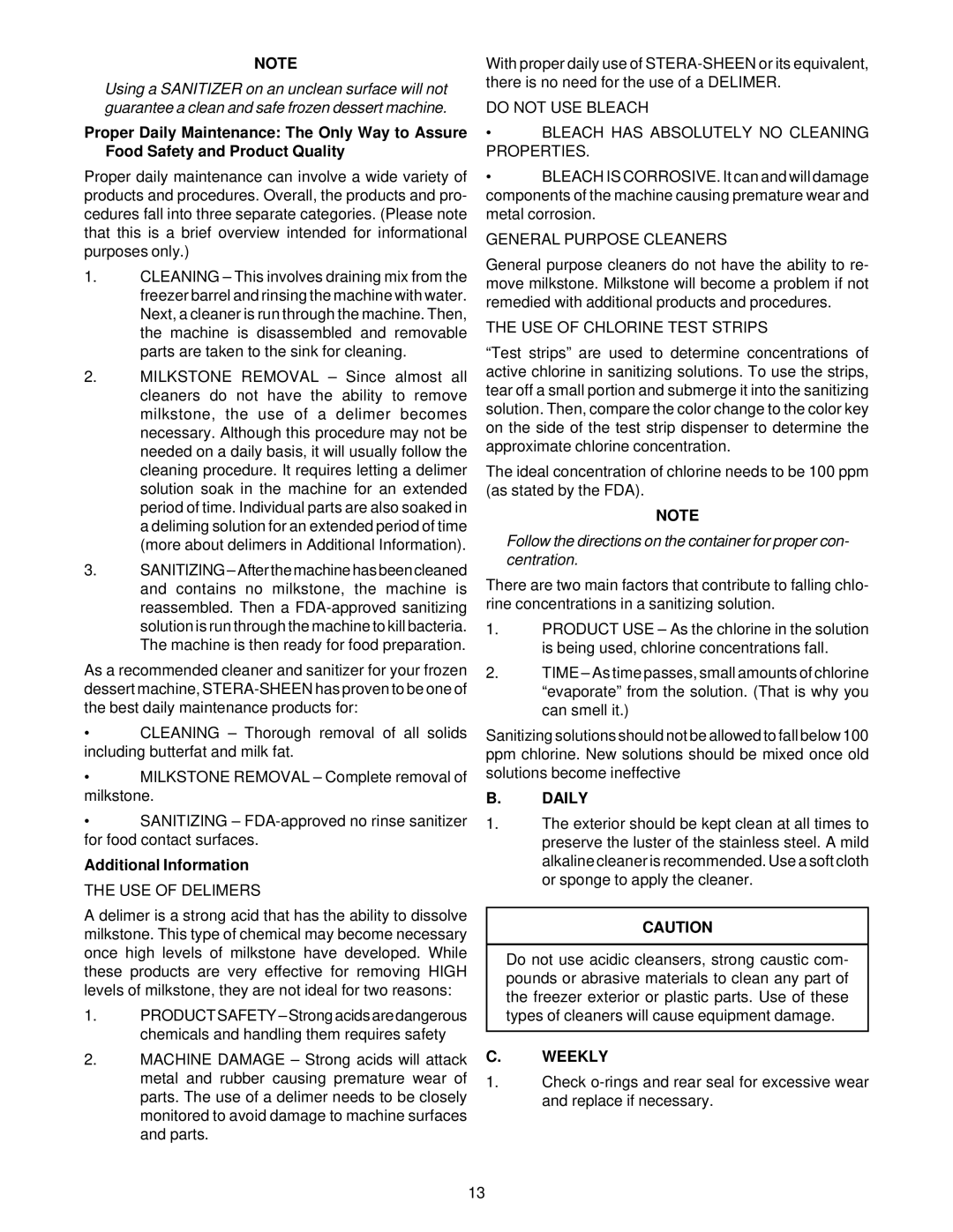 Stoelting O111 owner manual Additional Information, Daily, Weekly 