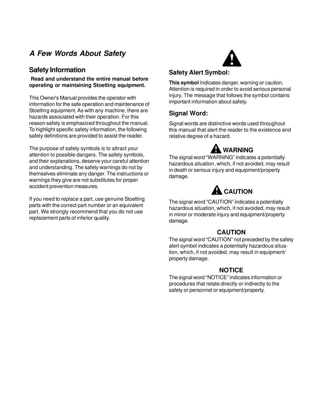 Stoelting O111 owner manual Few Words About Safety 