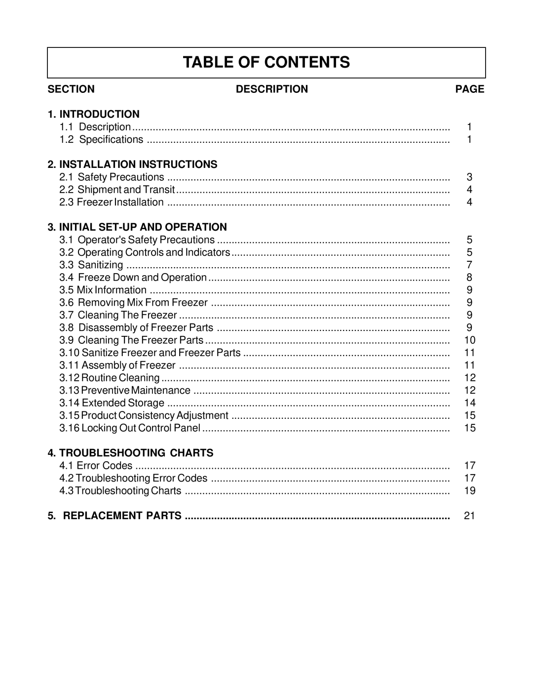 Stoelting O111 owner manual Table of Contents 