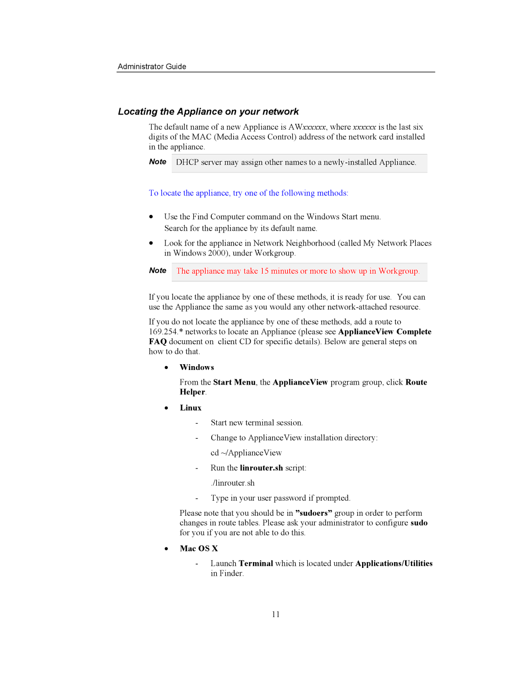 Storageflex 3945N Locating the Appliance on your network, To locate the appliance, try one of the following methods, Linux 