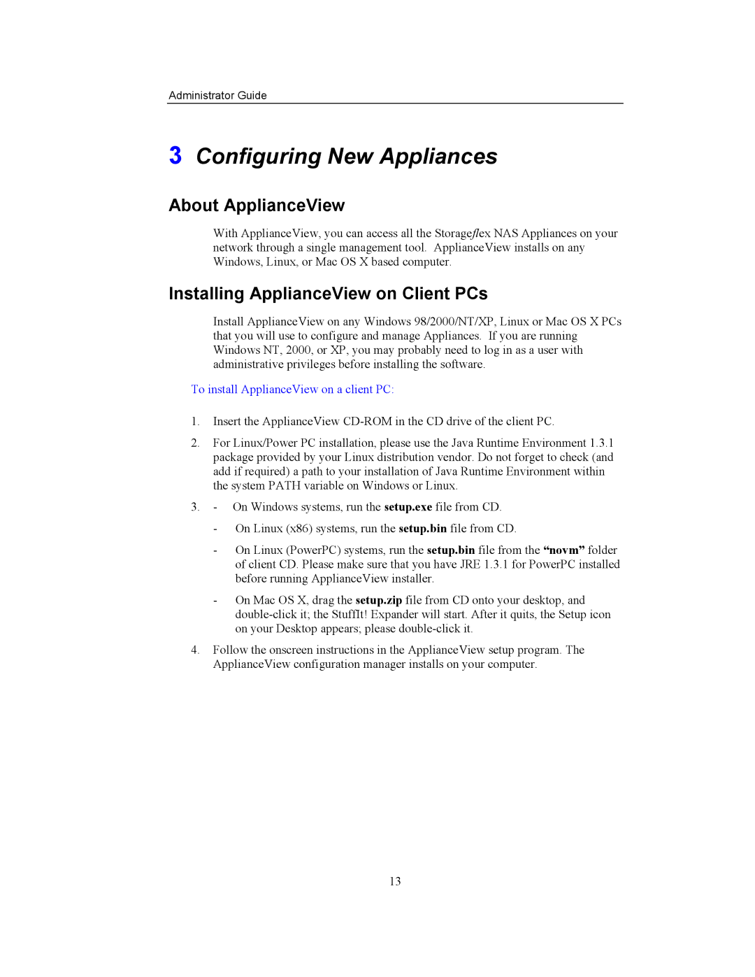 Storageflex 3945N About ApplianceView, Installing ApplianceView on Client PCs, To install ApplianceView on a client PC 