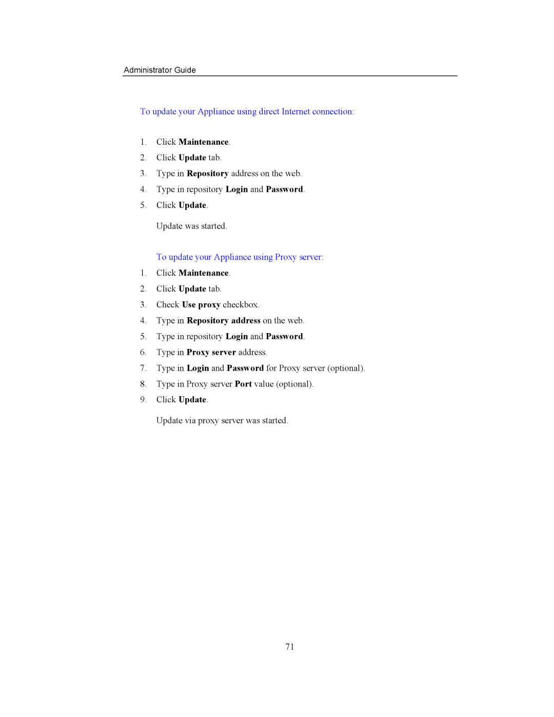 Storageflex 3945N manual To update your Appliance using direct Internet connection, Click Maintenance 