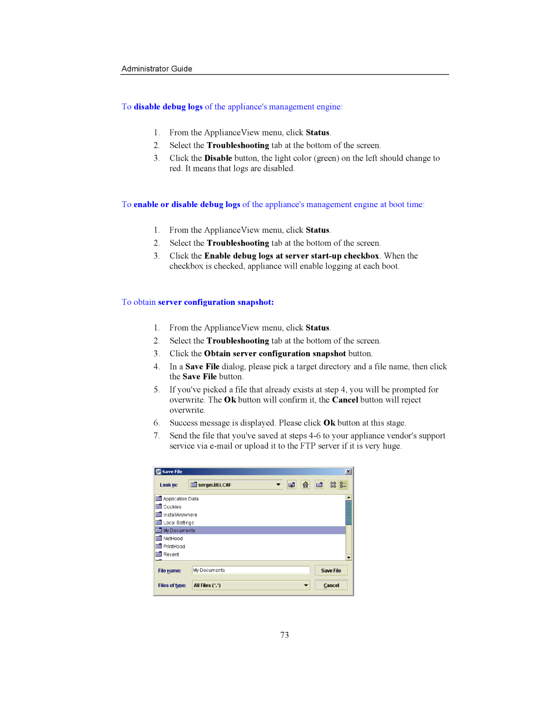 Storageflex 3945N manual To disable debug logs of the appliances management engine 