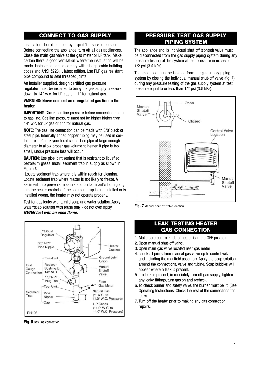 Storageflex (F) - 2 Connect to GAS Supply, Pressure Test GAS Supply Piping System, Leak Testing Heater GAS Connection 