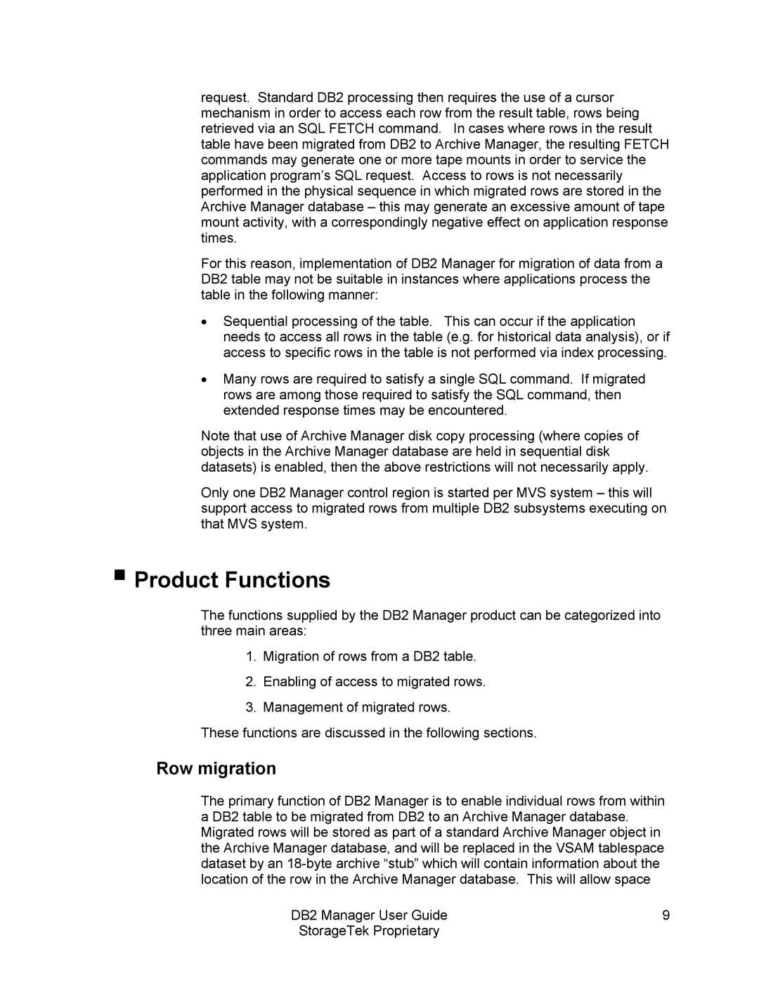 StorageTek 312564001 manual Product Functions, Row migration 