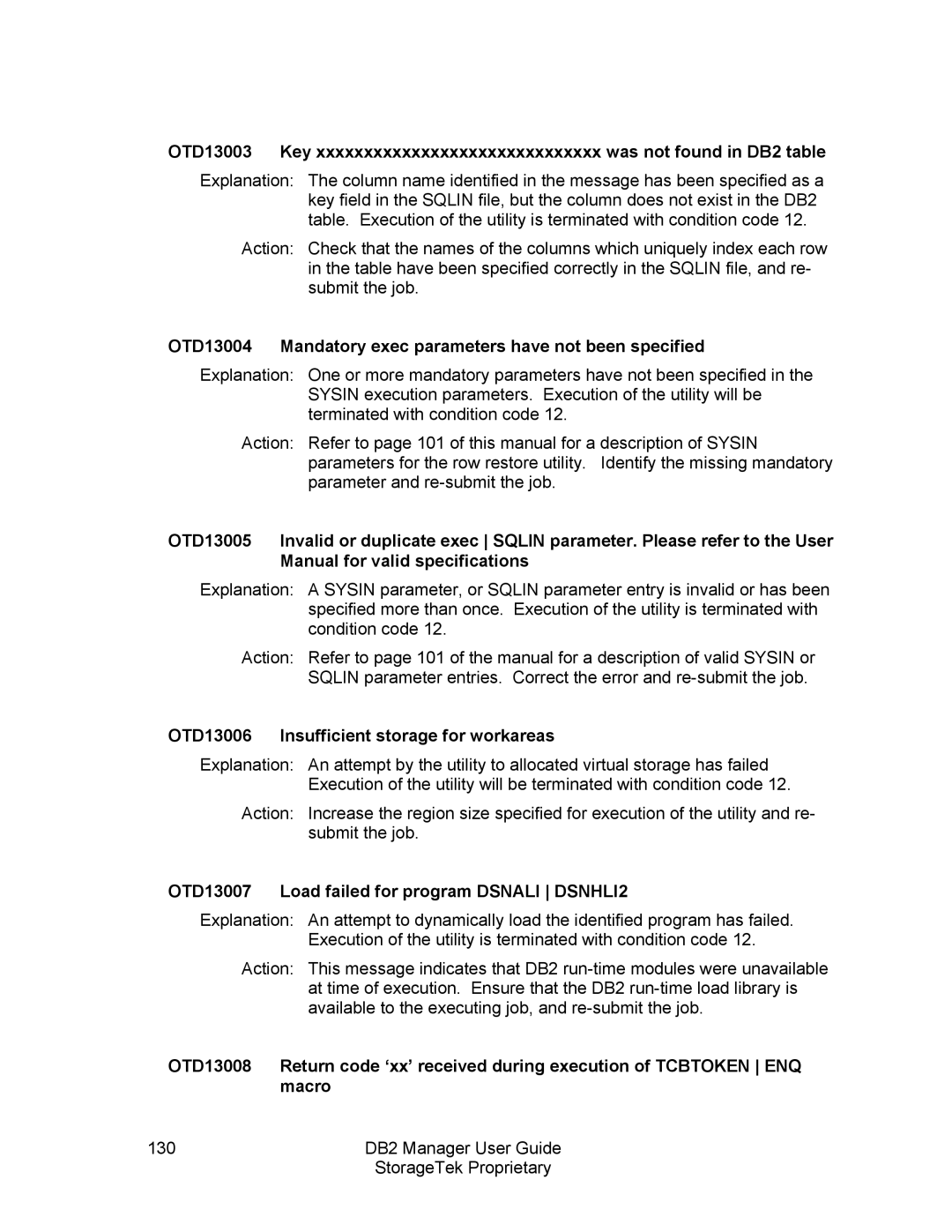 StorageTek 312564001 manual OTD13004 Mandatory exec parameters have not been specified 