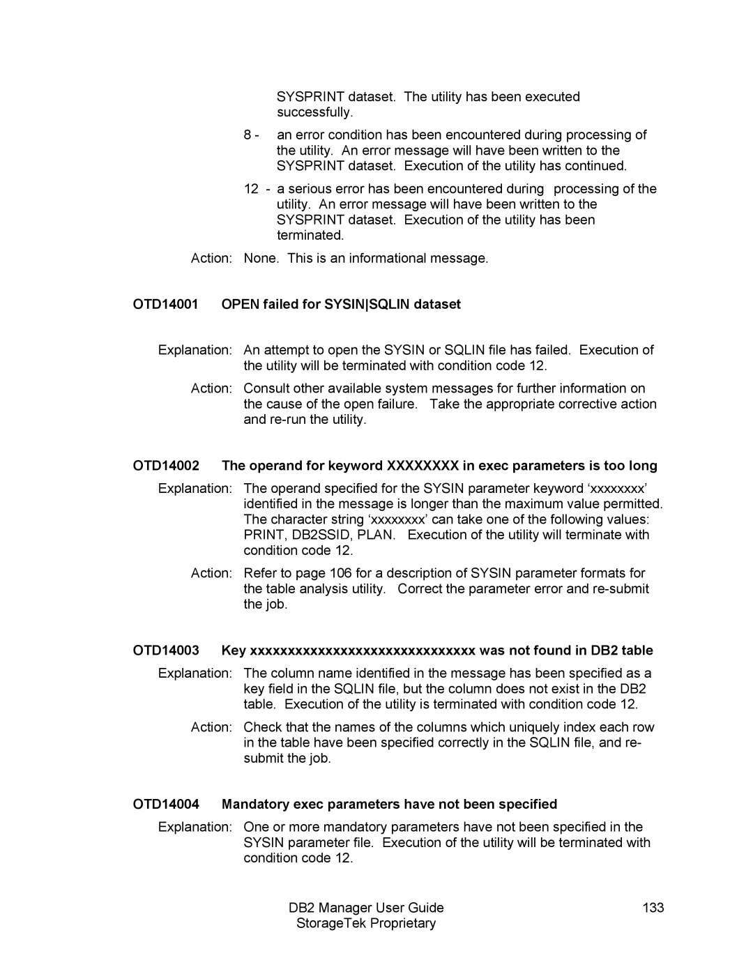 StorageTek 312564001 manual OTD14001 Open failed for Sysinsqlin dataset 