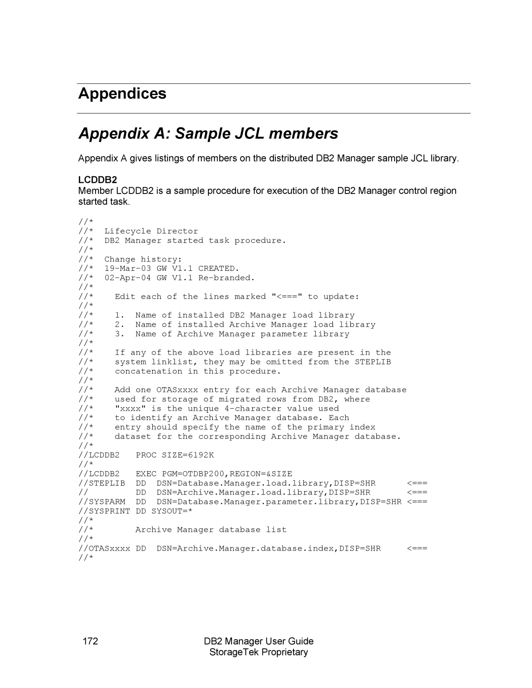 StorageTek 312564001 manual Appendices, Appendix a Sample JCL members 