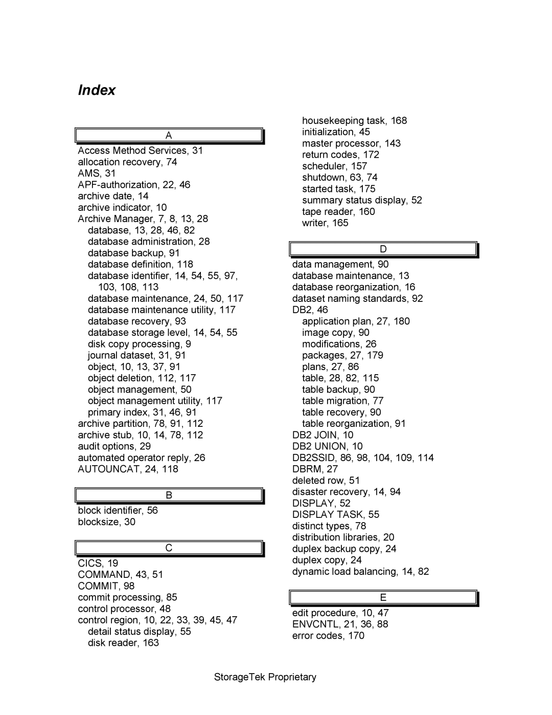 StorageTek 312564001 manual Index 