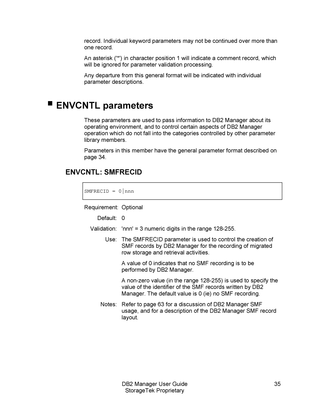 StorageTek 312564001 manual Envcntl parameters, Envcntl Smfrecid 