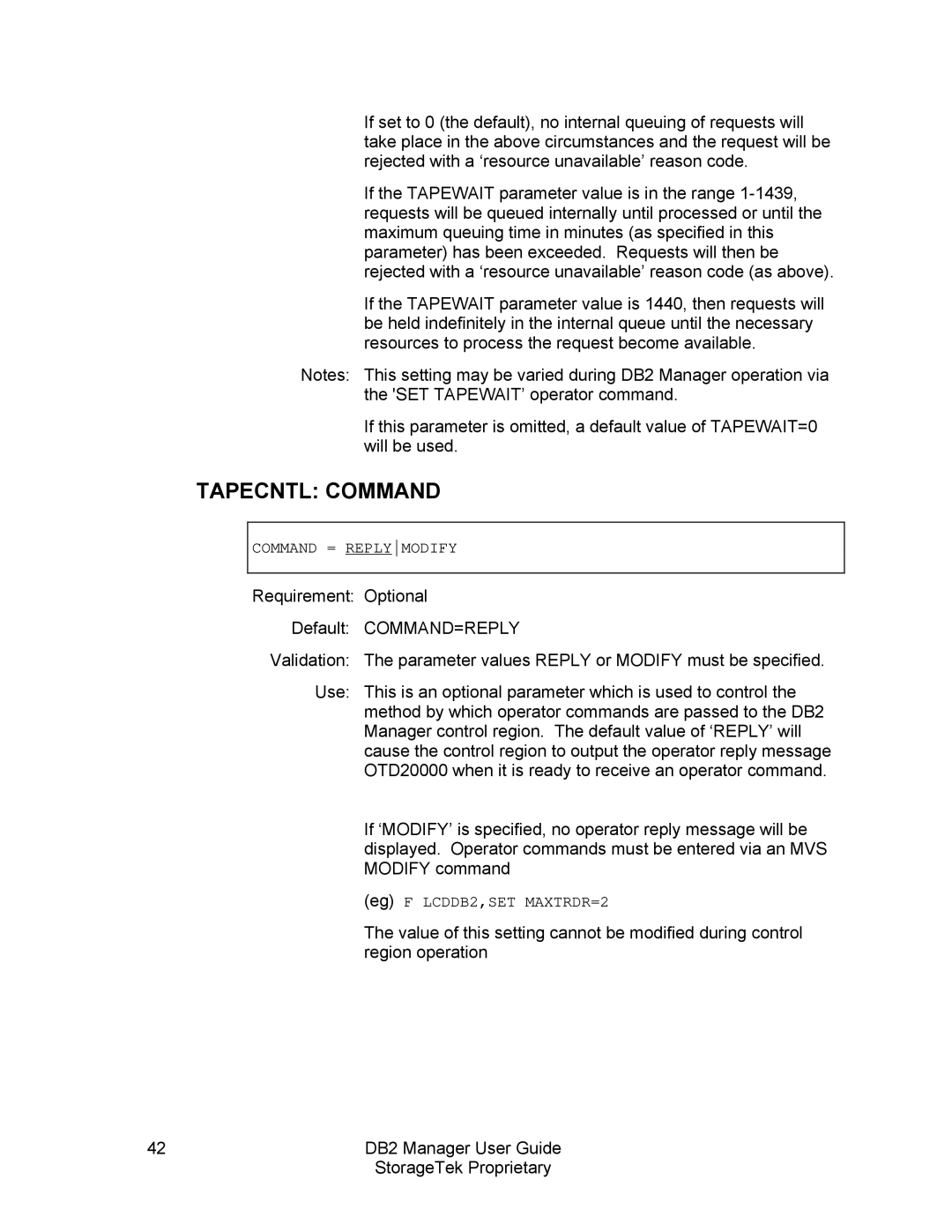 StorageTek 312564001 manual Tapecntl Command 