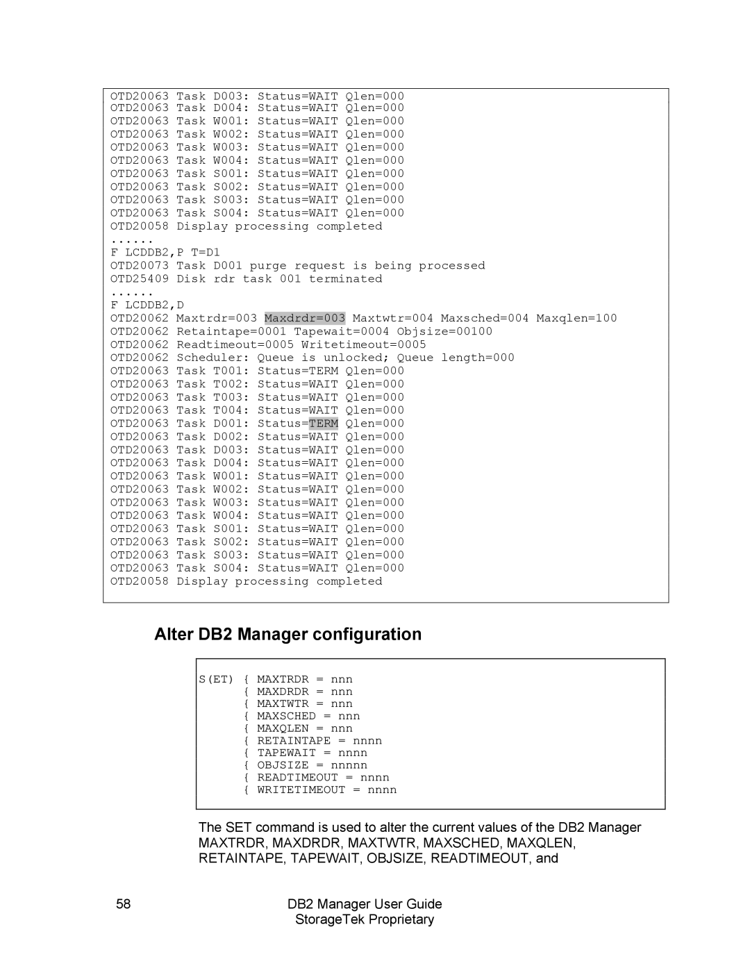 StorageTek 312564001 manual Alter DB2 Manager configuration 