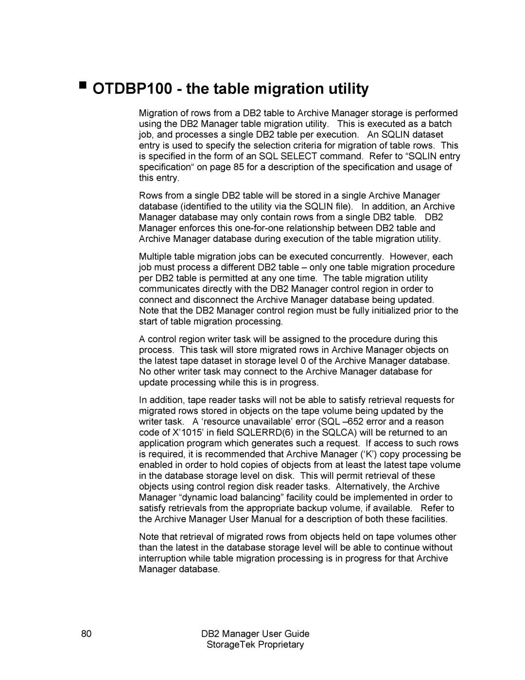 StorageTek 312564001 manual OTDBP100 the table migration utility 