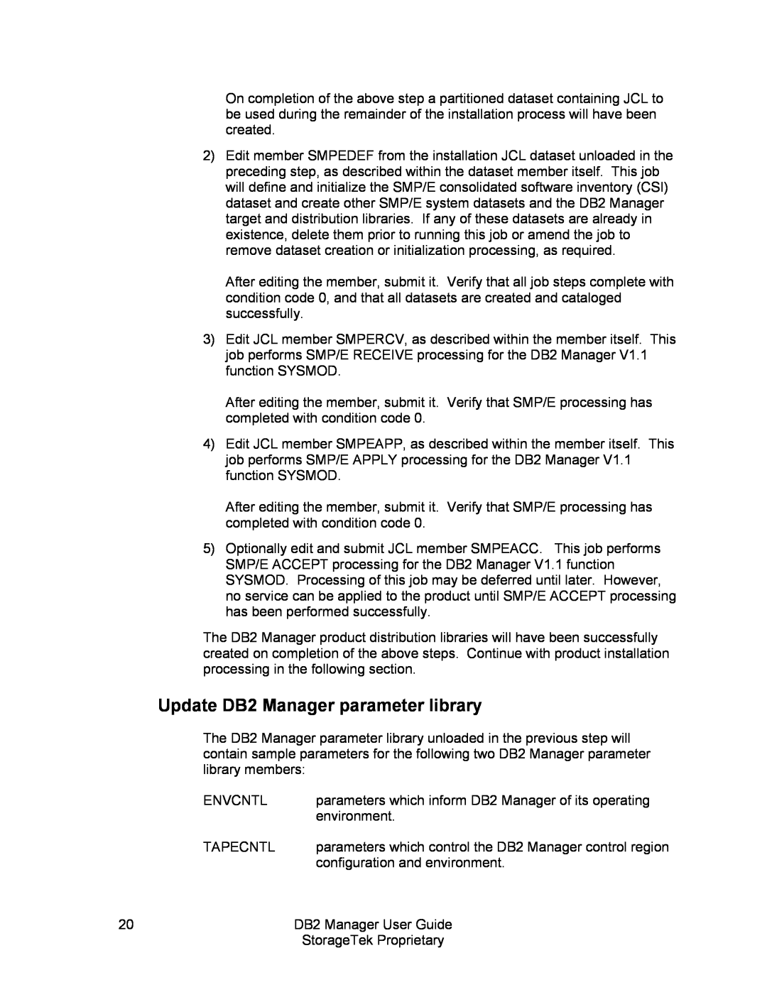 StorageTek 312564001 manual Update DB2 Manager parameter library 