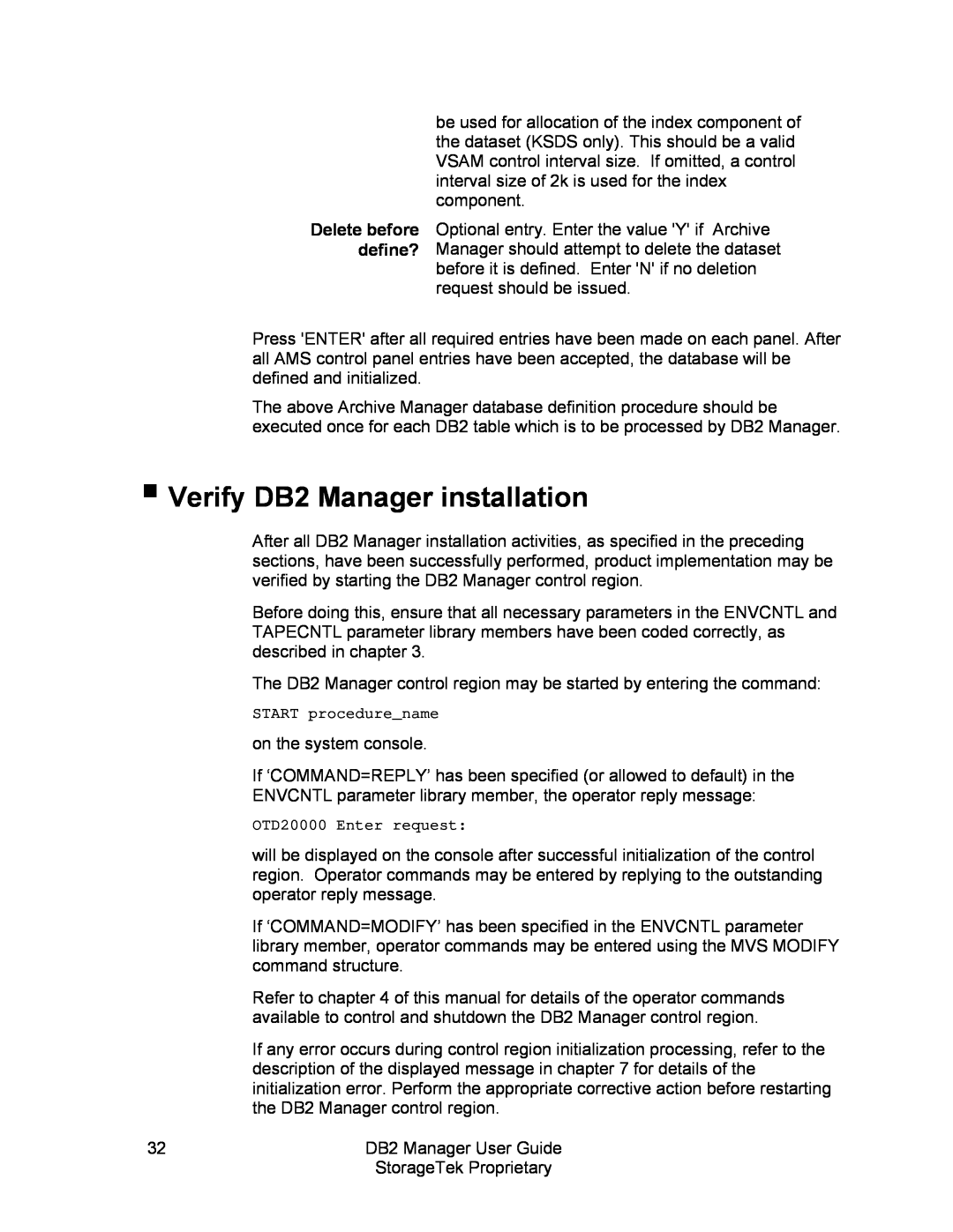 StorageTek 312564001 manual Verify DB2 Manager installation 