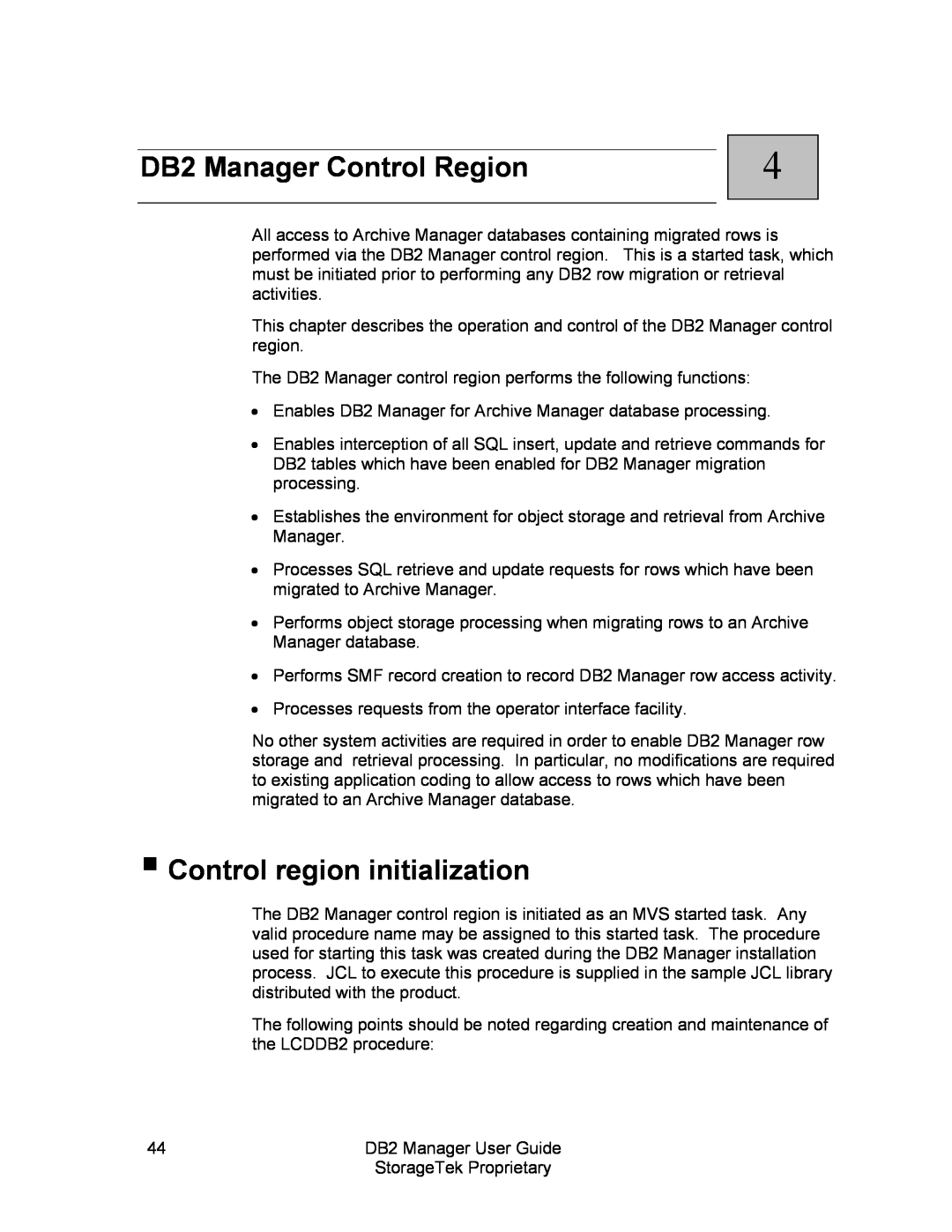 StorageTek 312564001 manual DB2 Manager Control Region, Control region initialization 