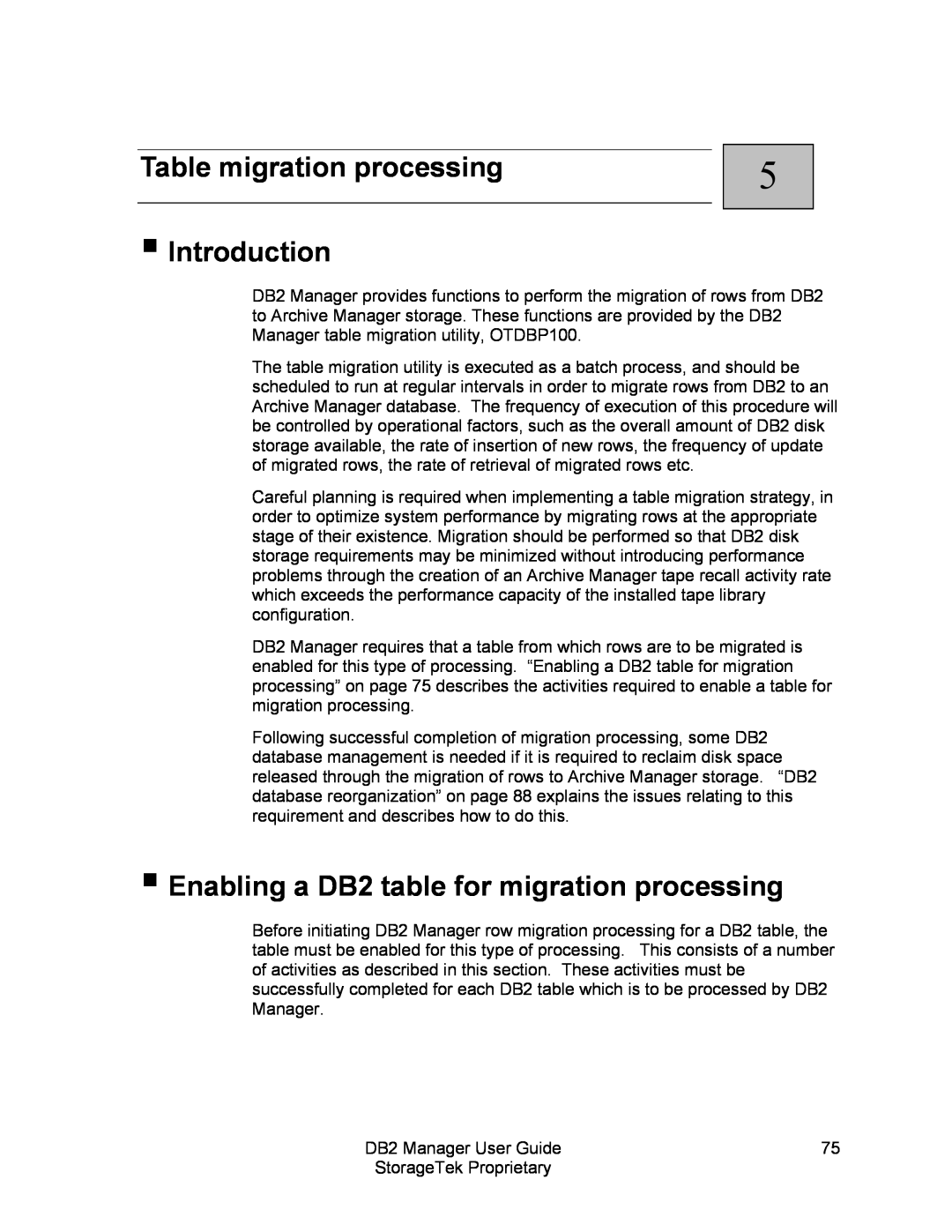 StorageTek 312564001 manual Table migration processing Introduction, Enabling a DB2 table for migration processing 