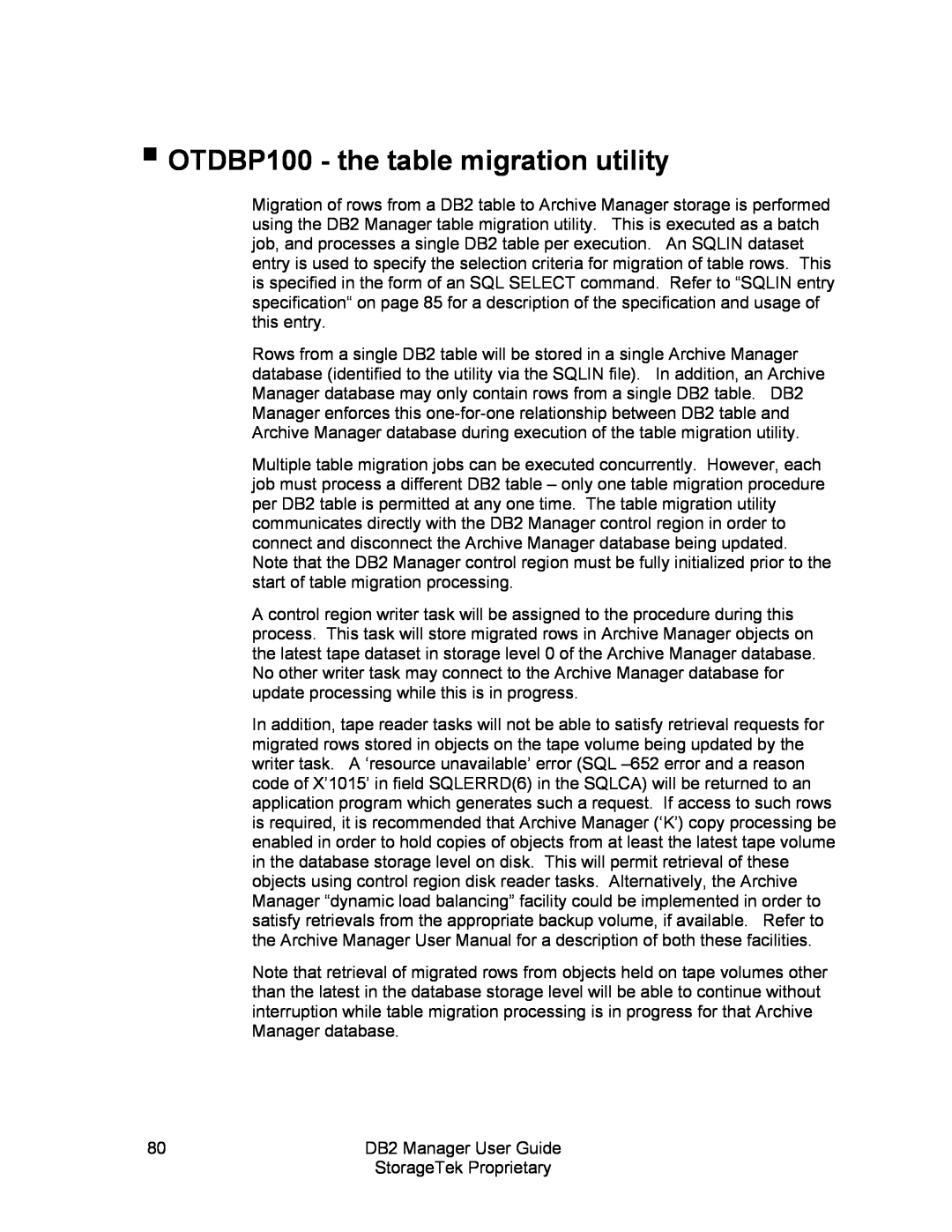 StorageTek 312564001 manual OTDBP100 - the table migration utility 