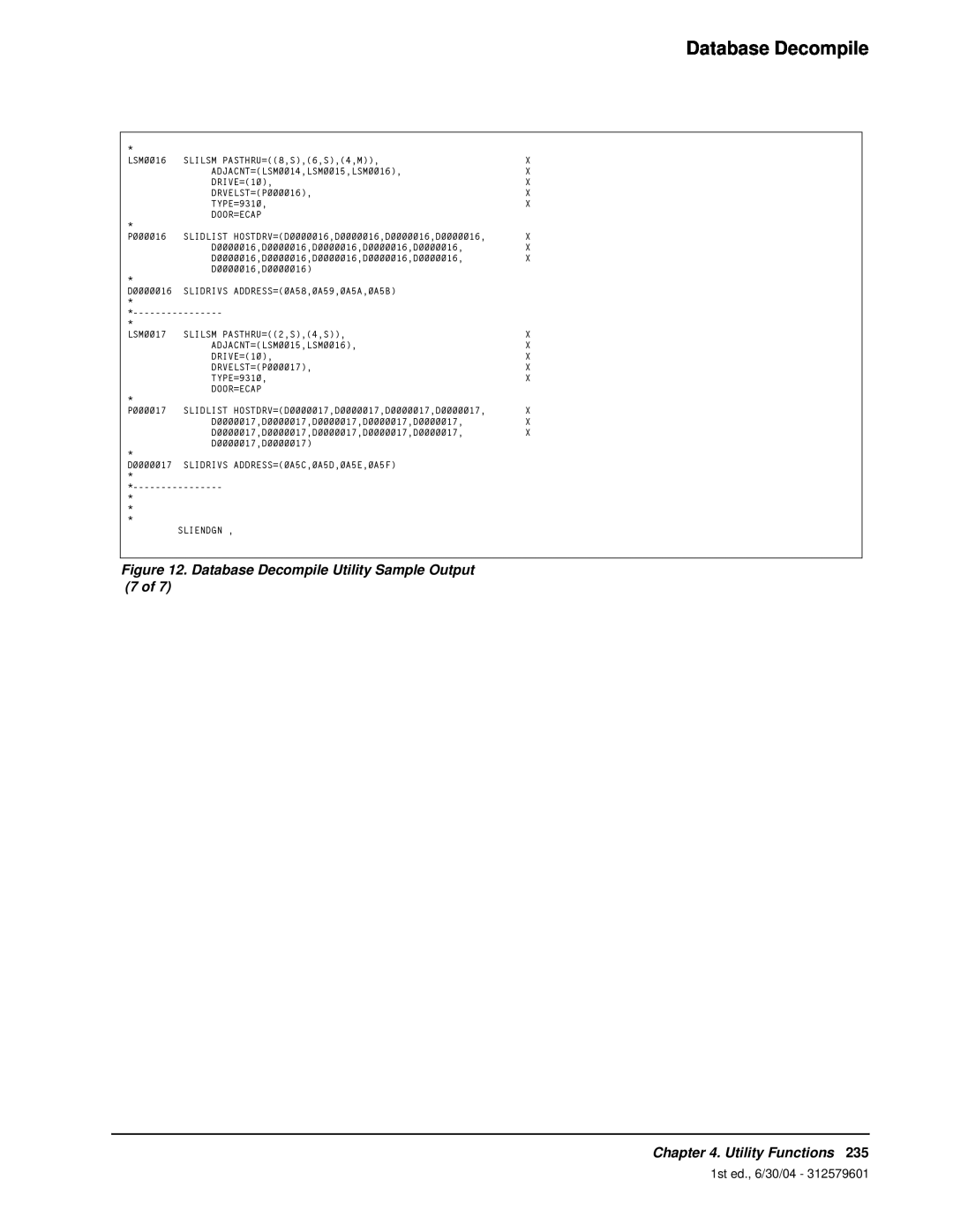 StorageTek manual Database Decompile, Utility Functions, 1st ed., 6/30/04 
