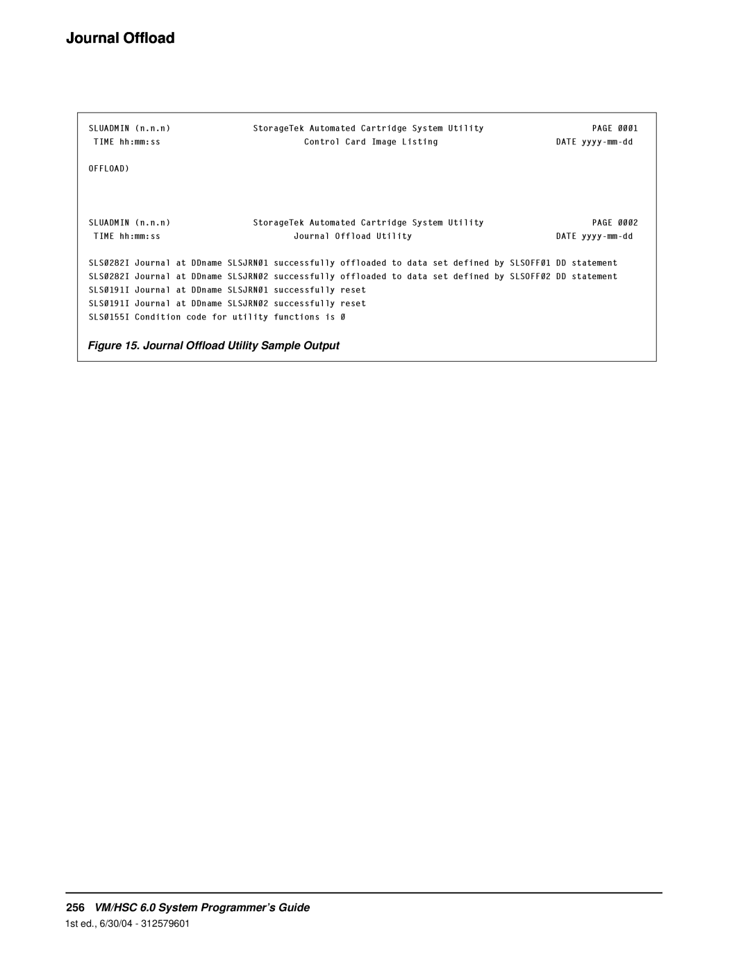 StorageTek manual Journal Offload Utility Sample Output, 256VM/HSC 6.0 System Programmer’s Guide, 1st ed., 6/30/04 