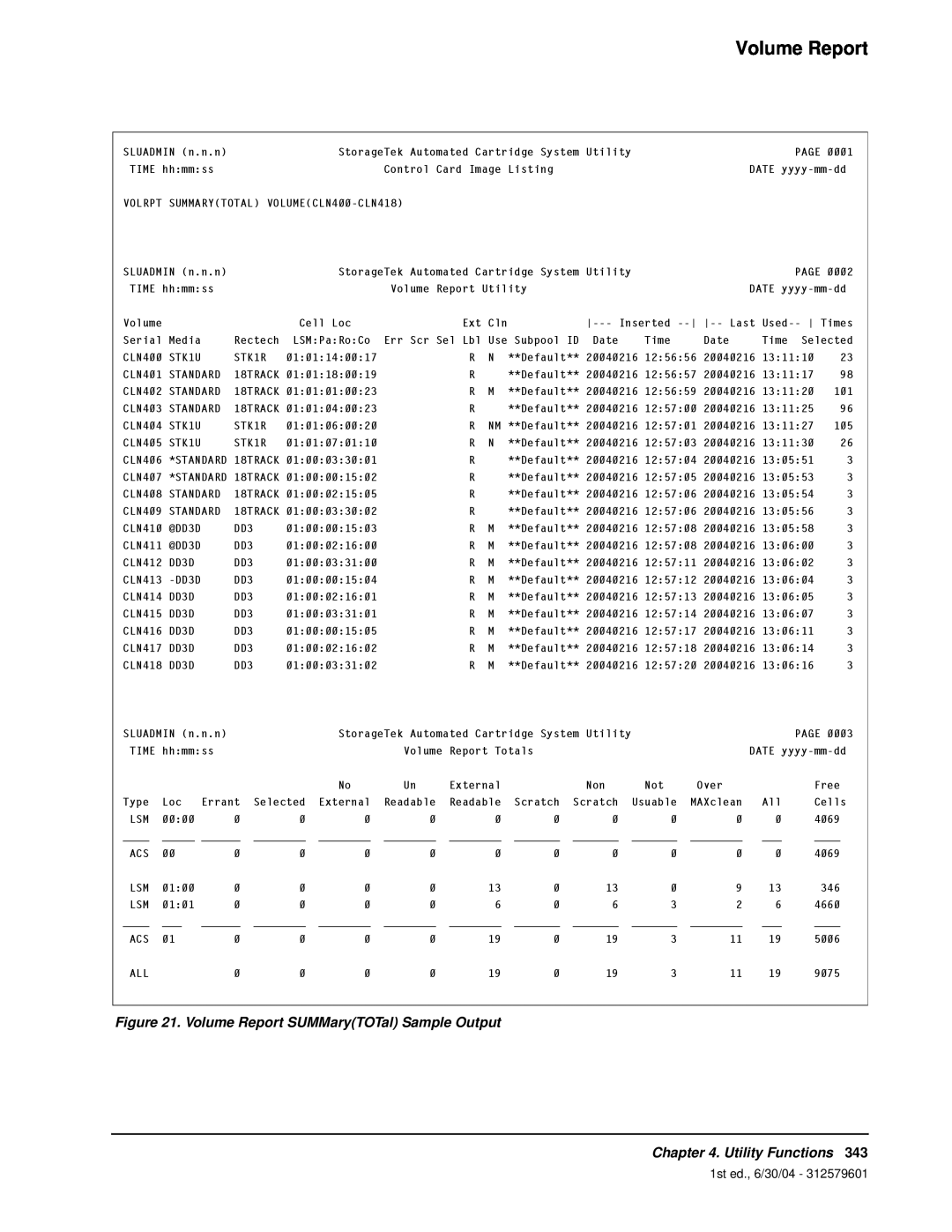StorageTek manual Volume Report, Utility Functions, 1st ed., 6/30/04 