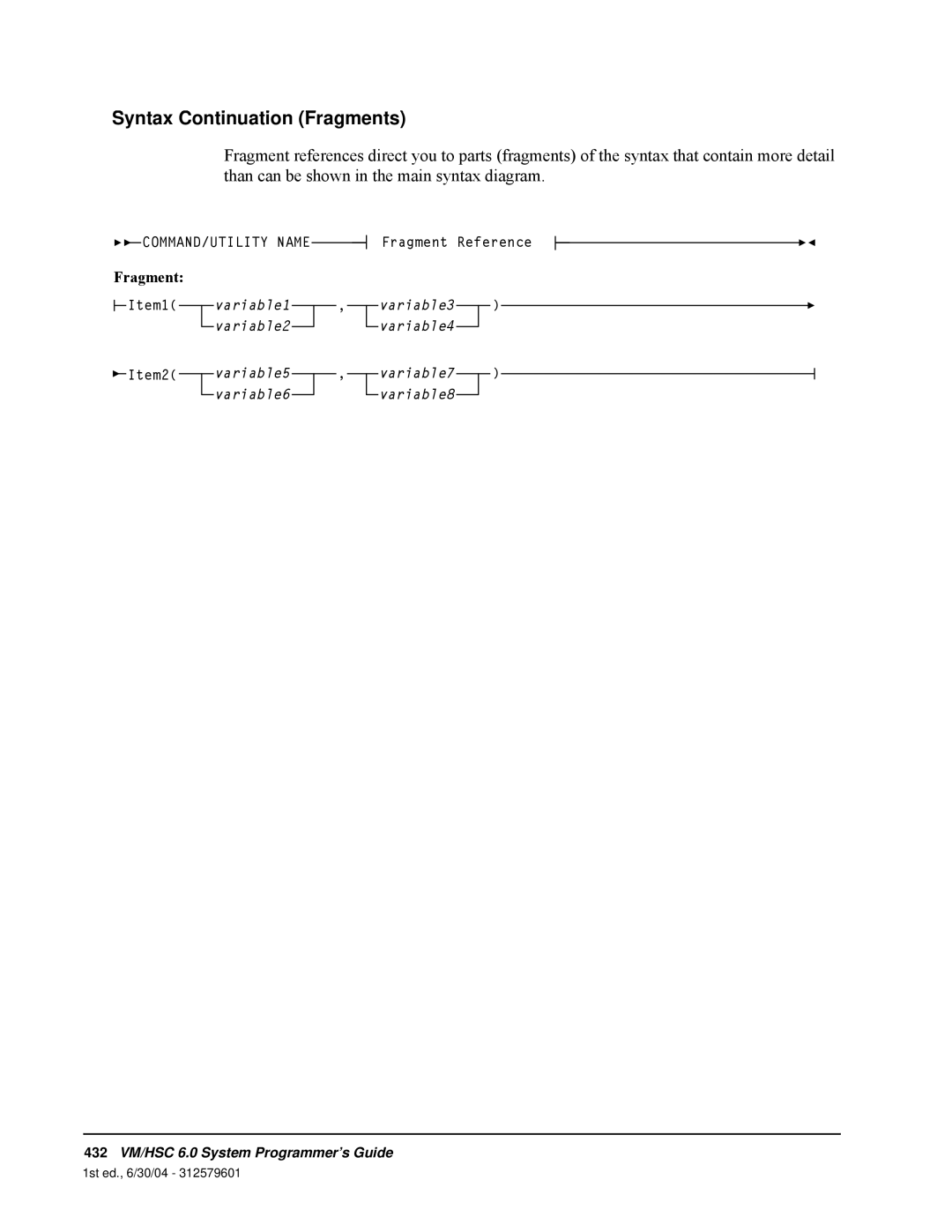 StorageTek manual Syntax Continuation Fragments, 432VM/HSC 6.0 System Programmer’s Guide, 1st ed., 6/30/04 