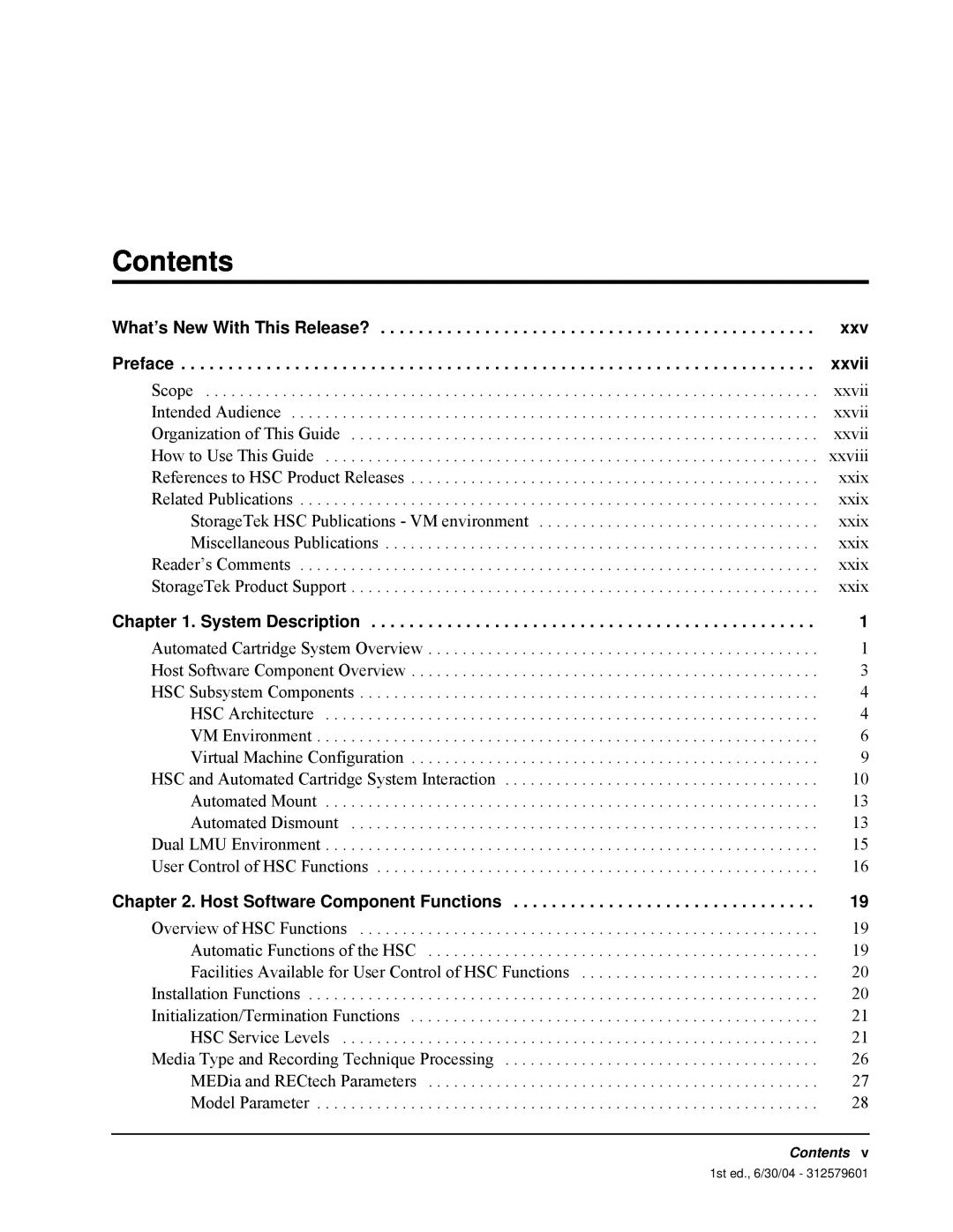 StorageTek 6 manual Contents, What’s New With This Release?, Preface, xxvii, System Description 