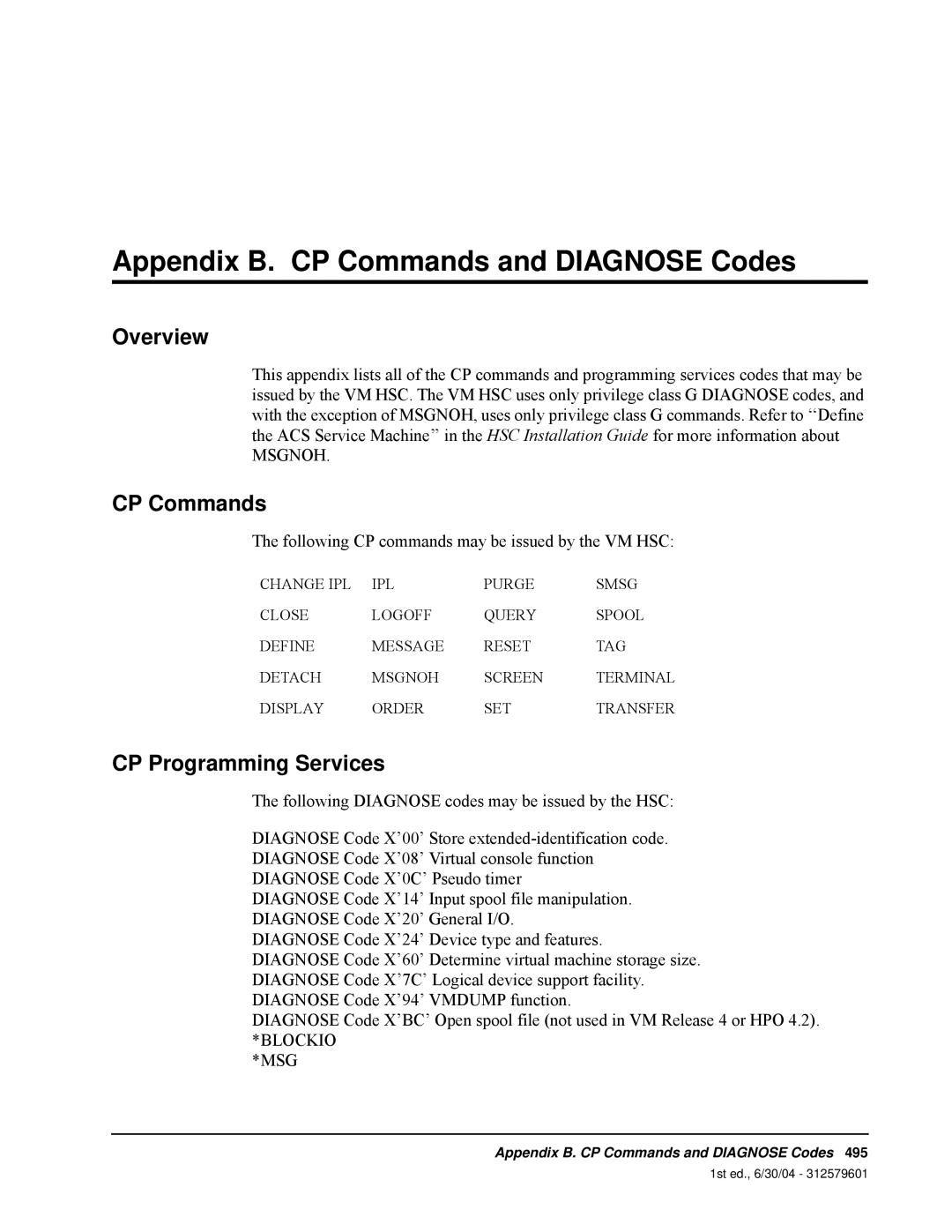 StorageTek 6 manual Appendix B. CP Commands and DIAGNOSE Codes, CP Programming Services, Overview 