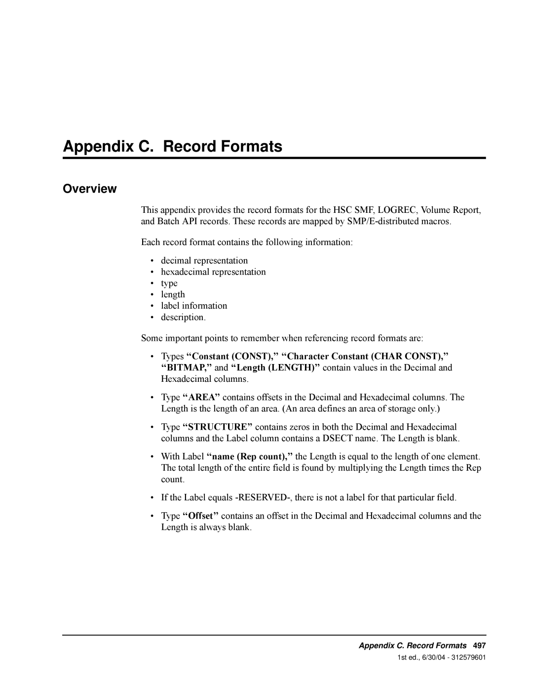StorageTek 6 manual Appendix C. Record Formats, Overview 