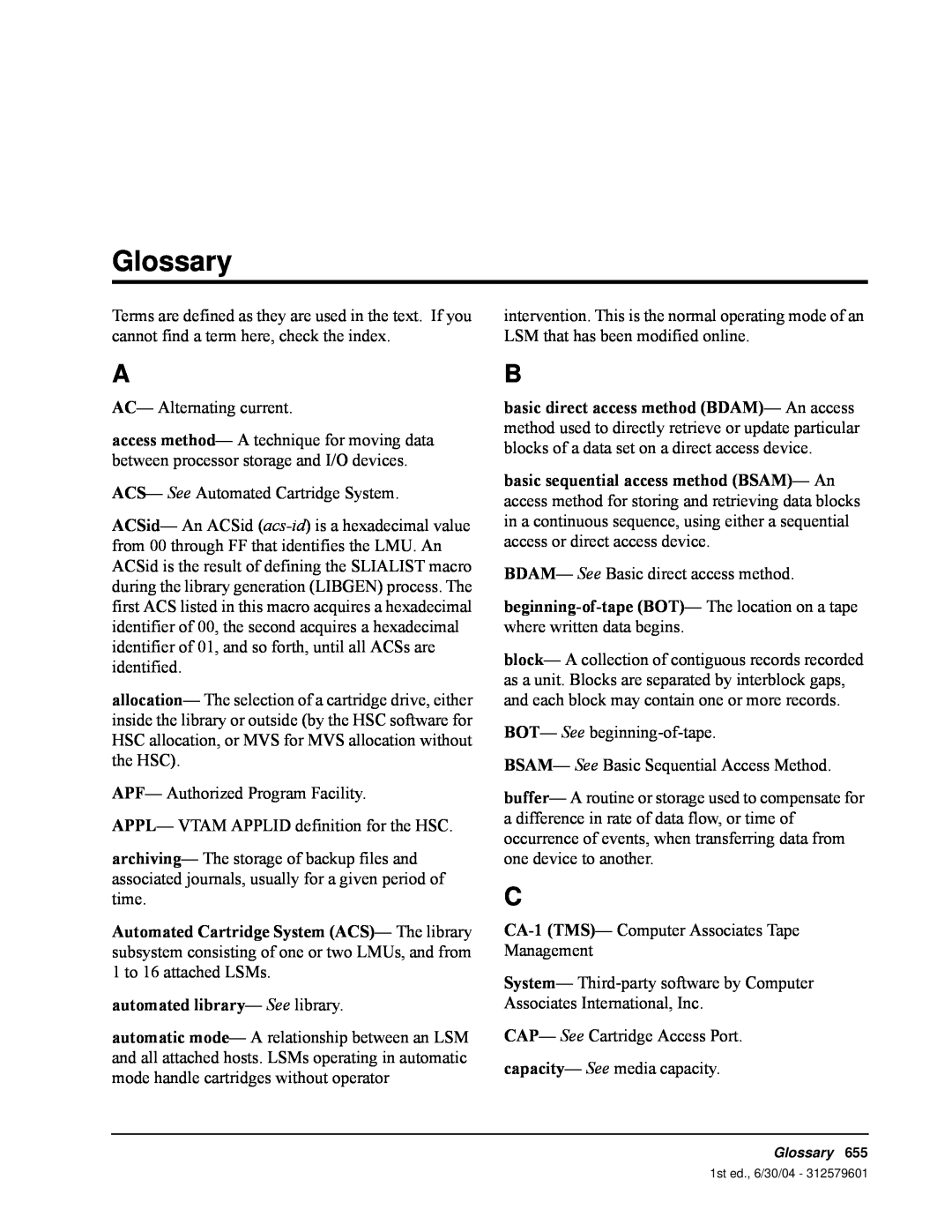 StorageTek 6 manual Glossary 