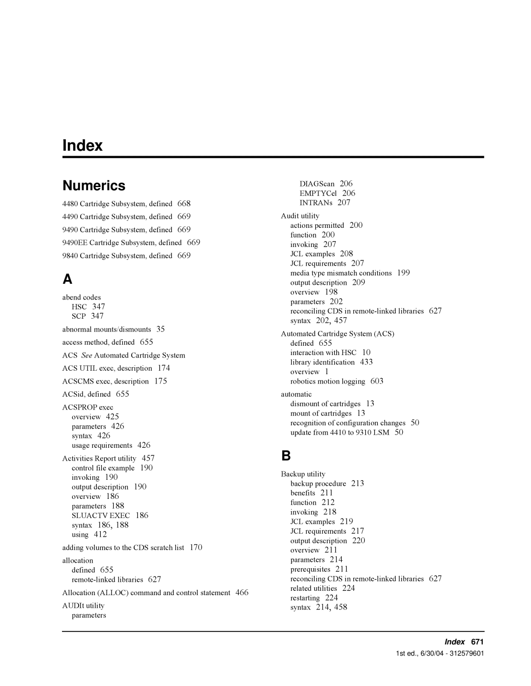 StorageTek 6 manual Index, Numerics 