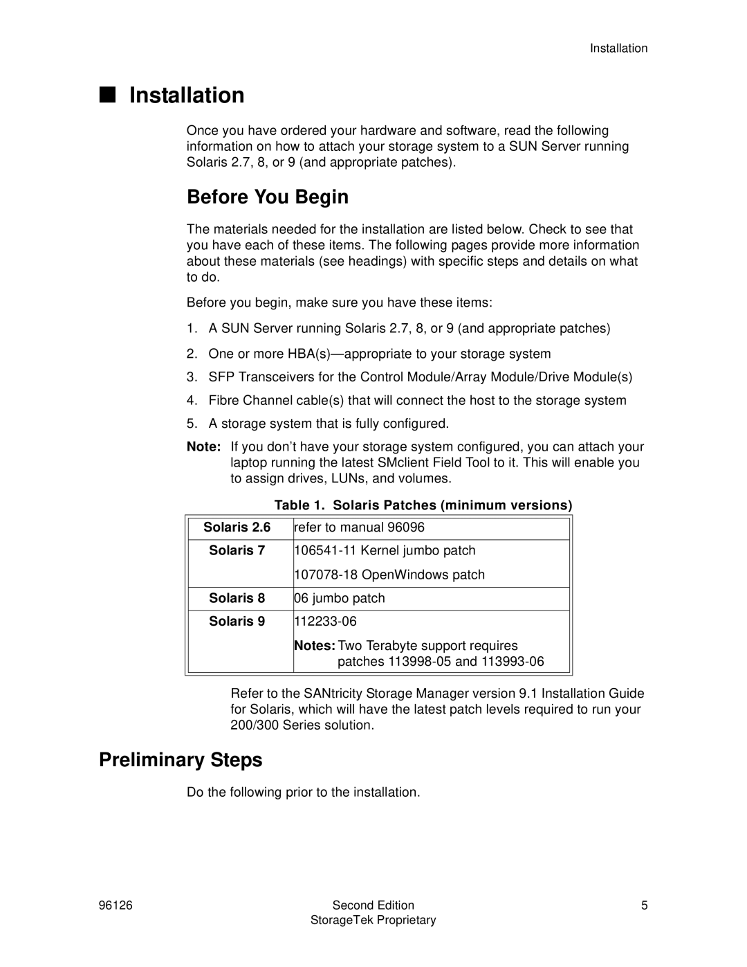 StorageTek 96126 installation instructions Before You Begin, Preliminary Steps 