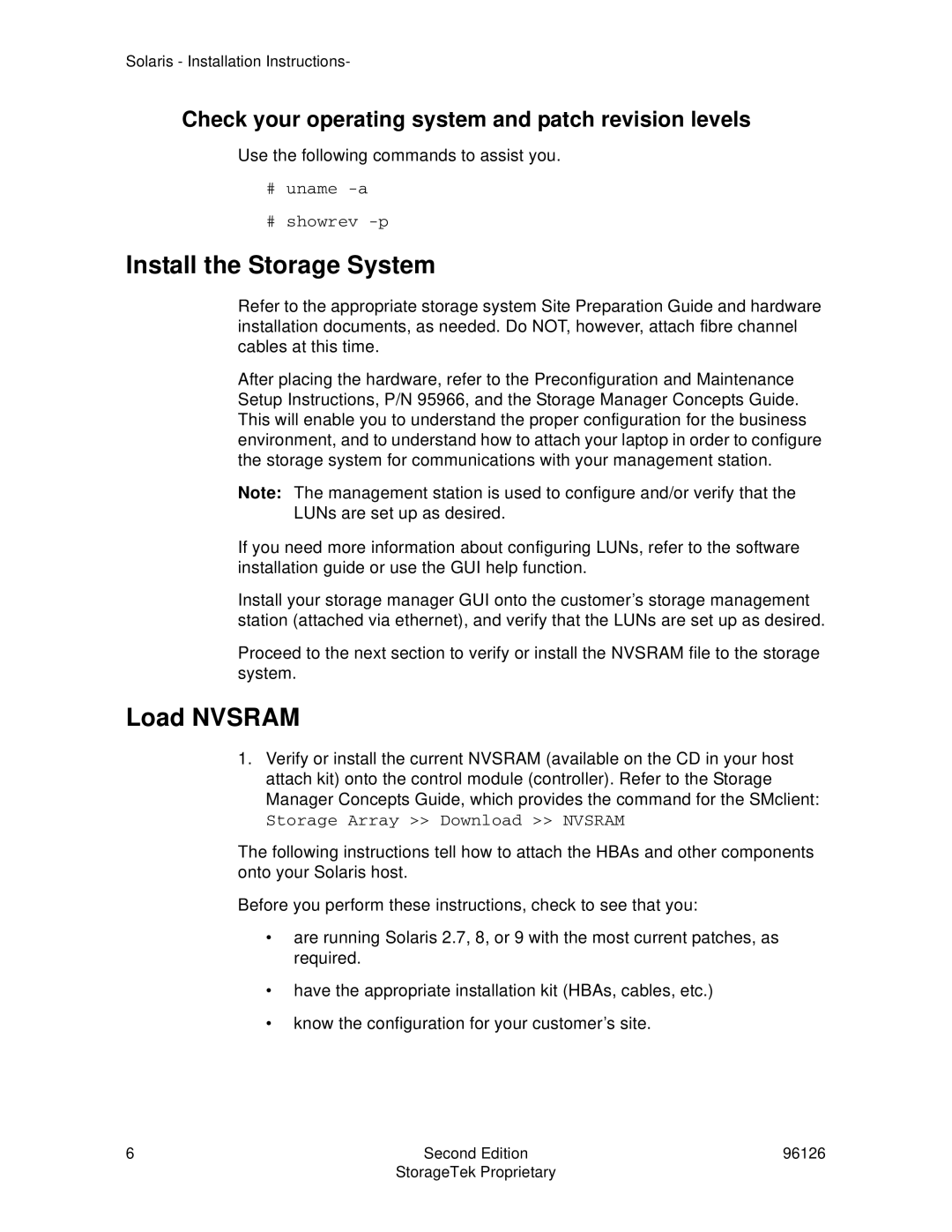 StorageTek 96126 installation instructions Install the Storage System, Load Nvsram 