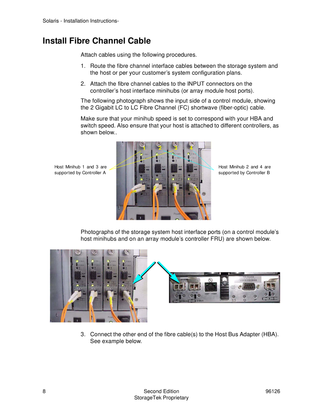 StorageTek 96126 installation instructions Install Fibre Channel Cable 