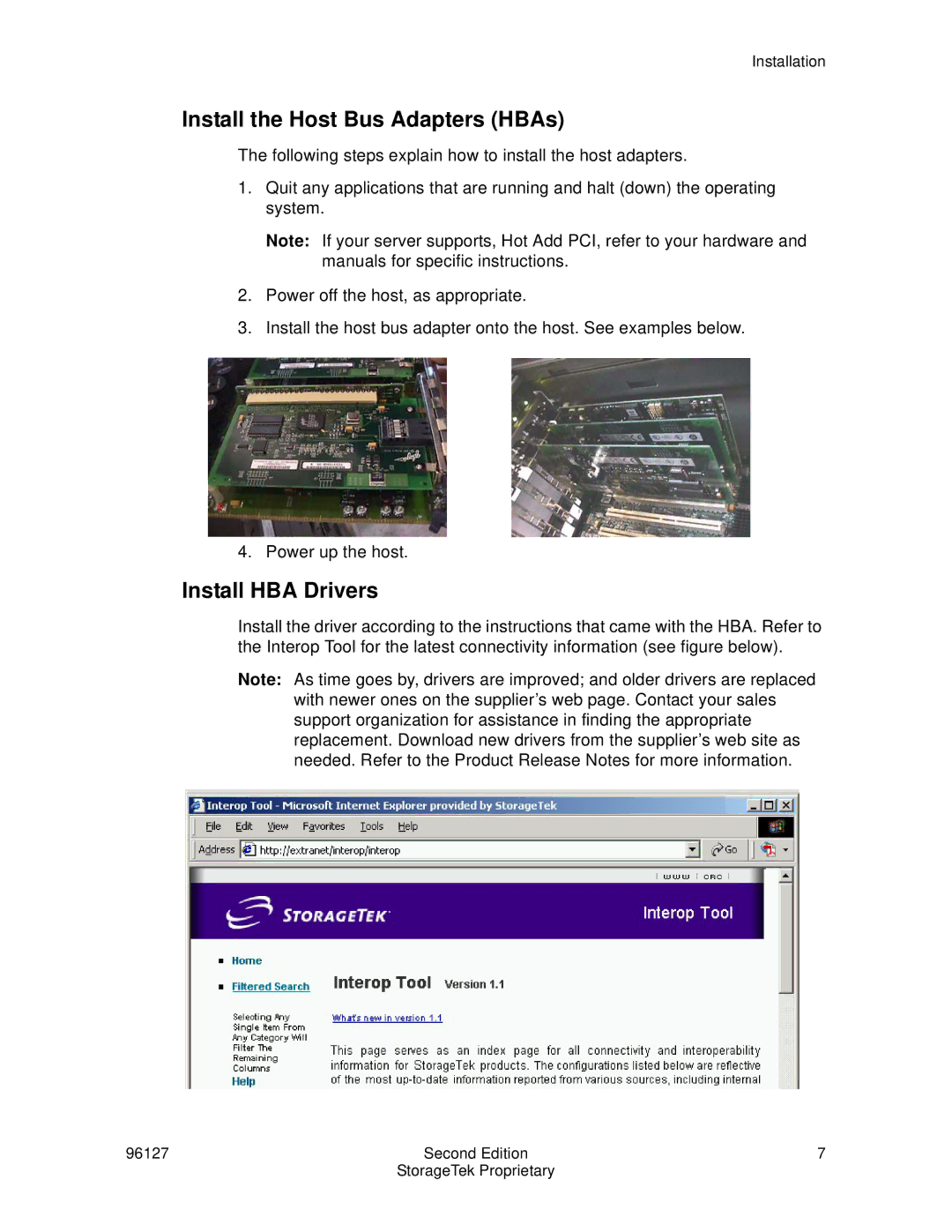 StorageTek 96127 installation instructions Install the Host Bus Adapters HBAs, Install HBA Drivers 