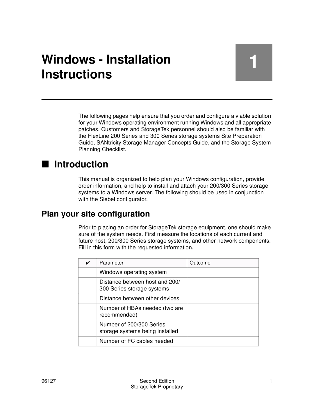 StorageTek 96127 installation instructions Windows Installation1 Instructions, Plan your site configuration 