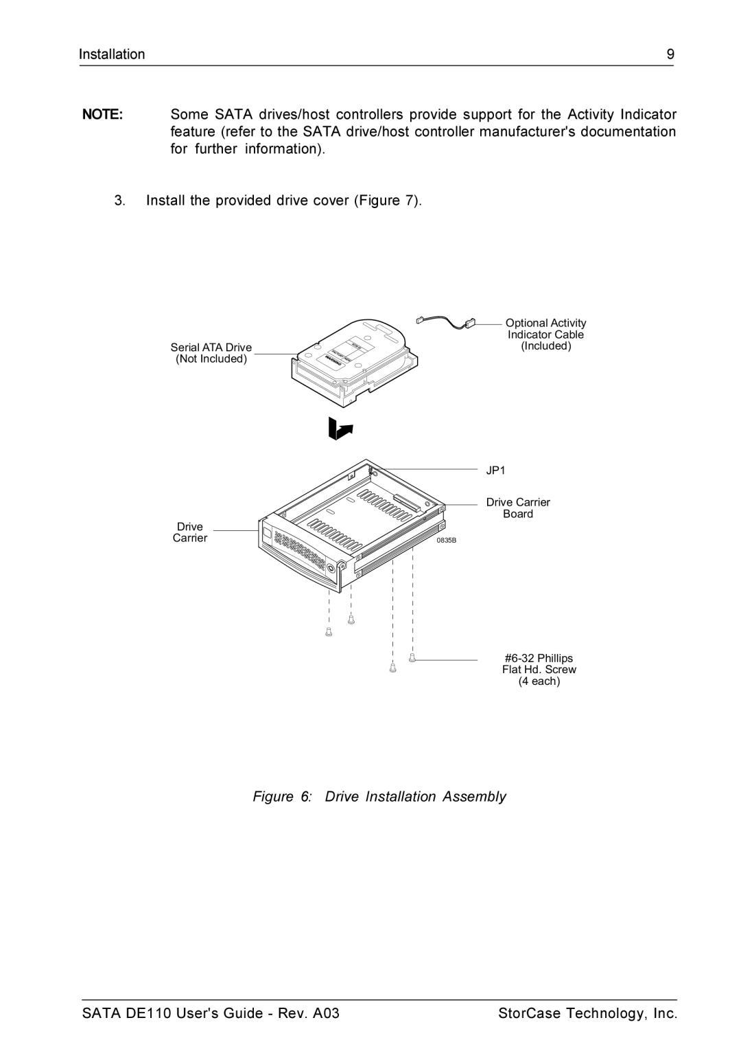 StorCase Technology DE110 manual Drive Installation Assembly 