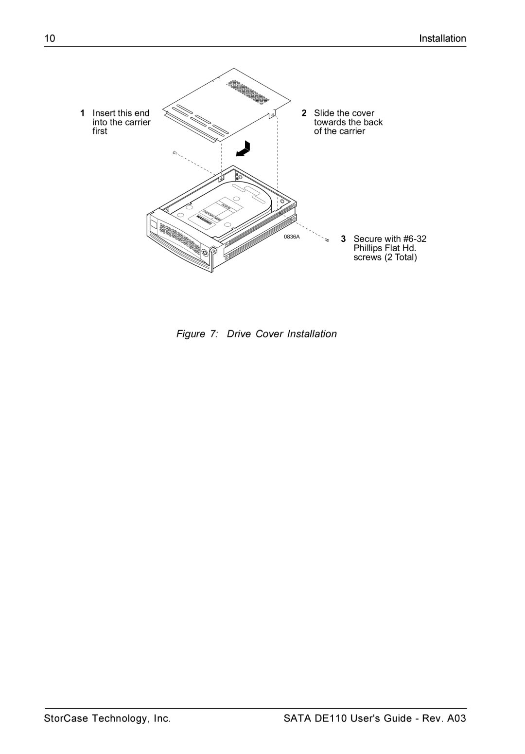 StorCase Technology DE110 manual Drive Cover Installation 