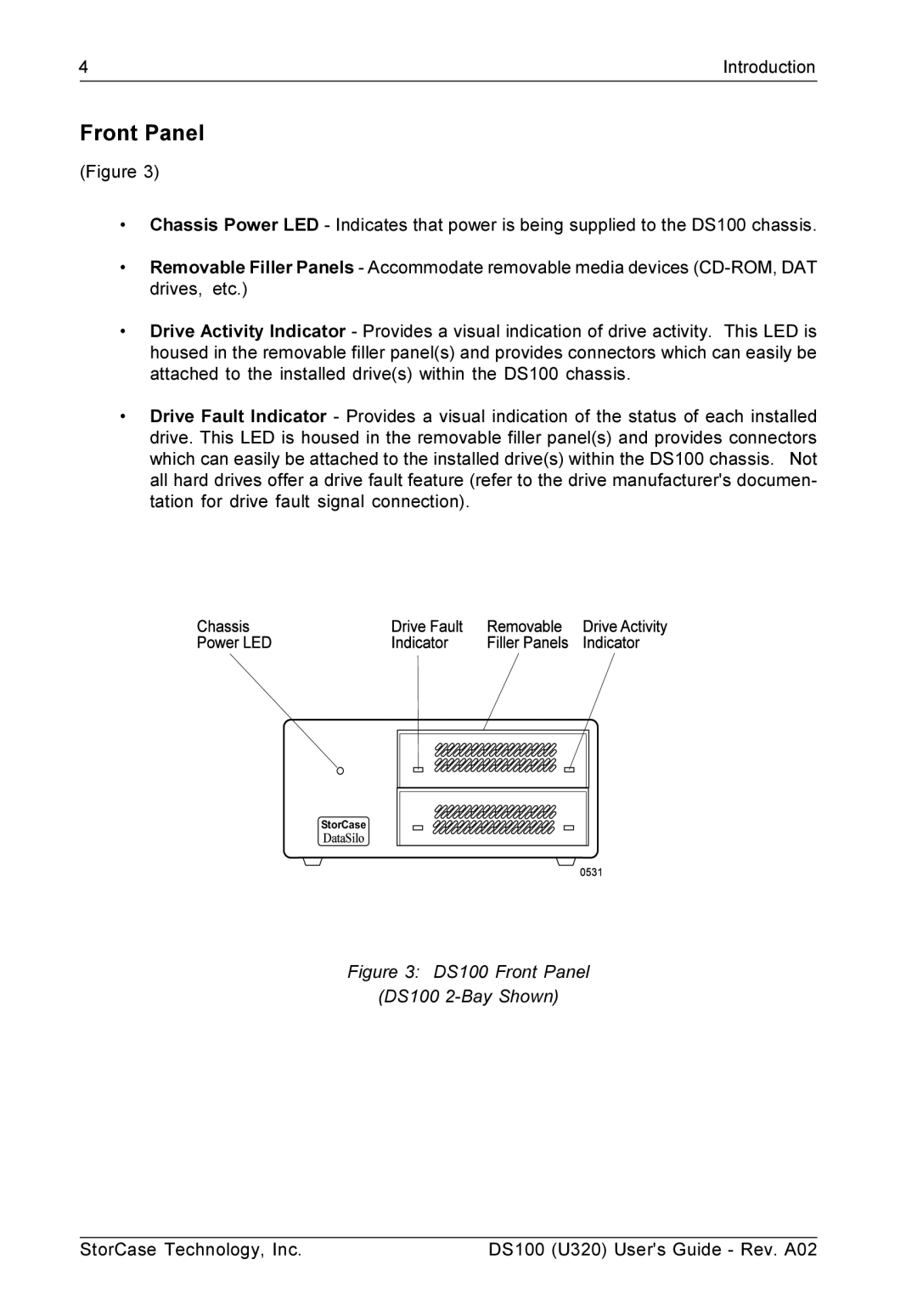 StorCase Technology manual DS100 Front Panel DS100 2-Bay Shown 