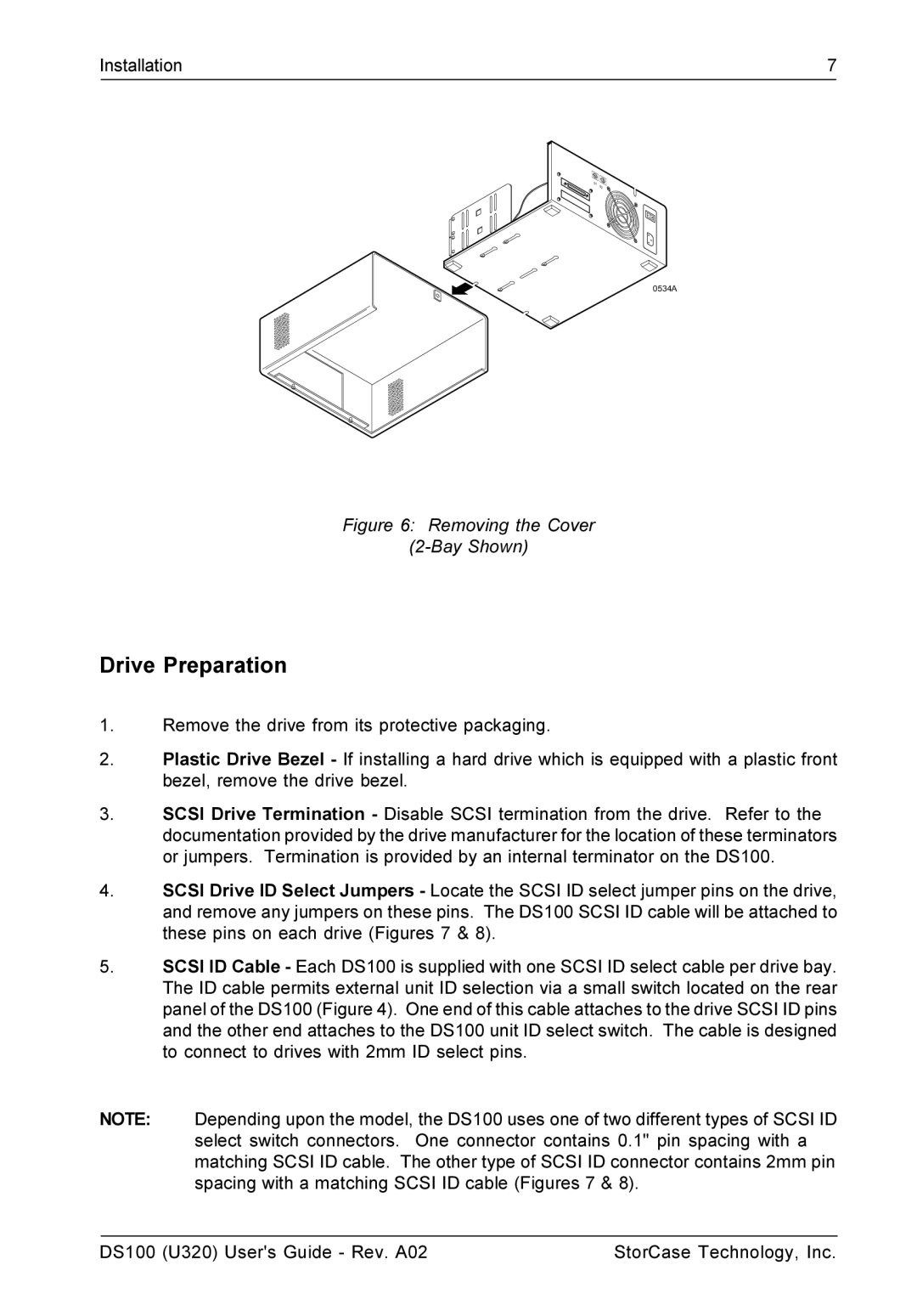 StorCase Technology DS100 manual Drive Preparation, Removing the Cover Bay Shown 