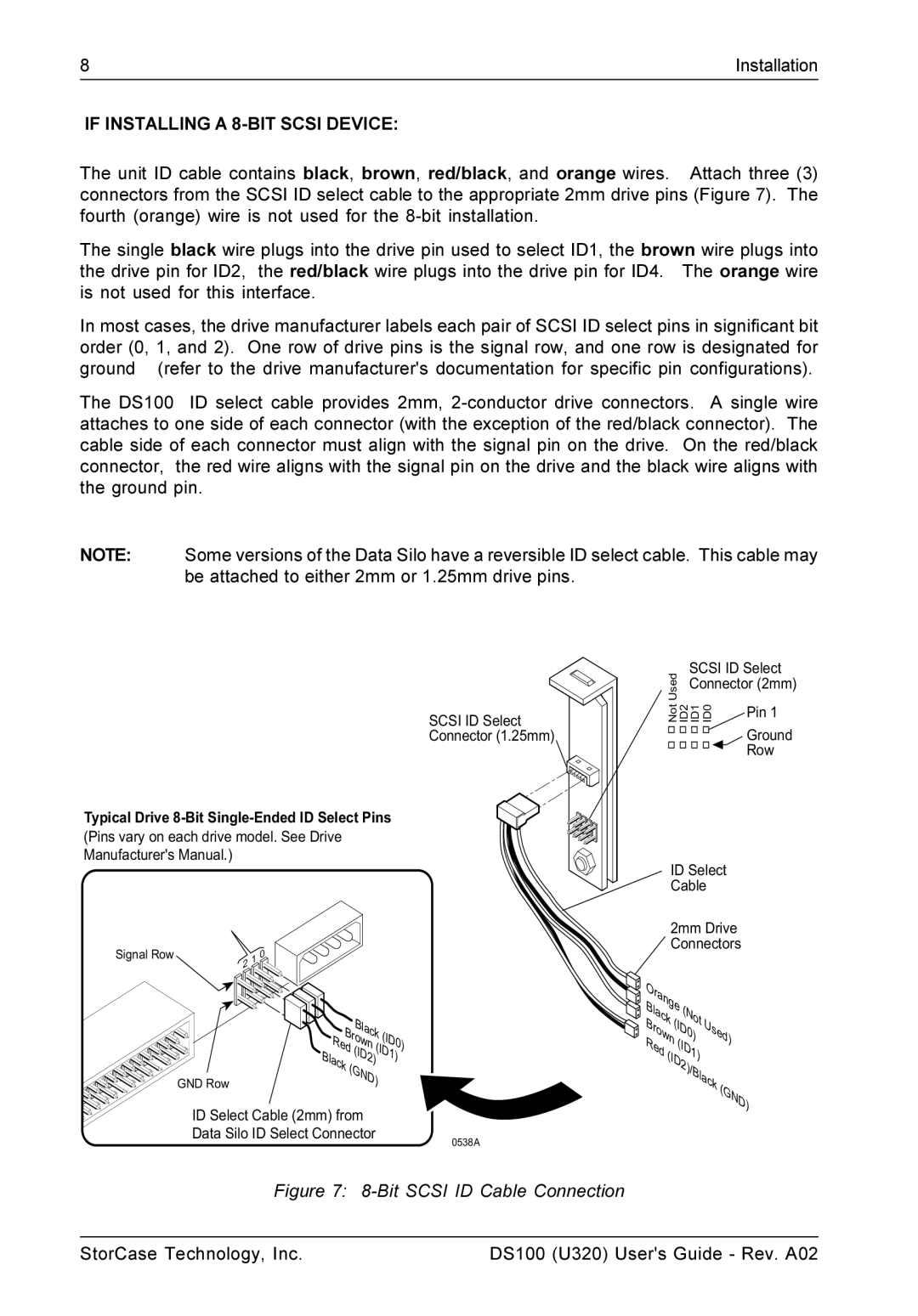 StorCase Technology DS100 manual If Installing a 8-BIT Scsi Device, Row 