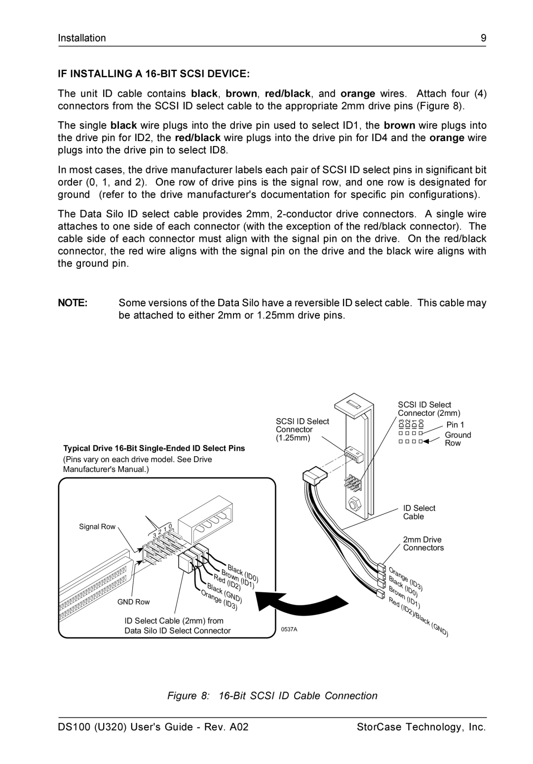 StorCase Technology DS100 manual If Installing a 16-BIT Scsi Device, Typical Drive 16-Bit Single-Ended ID Select Pins 