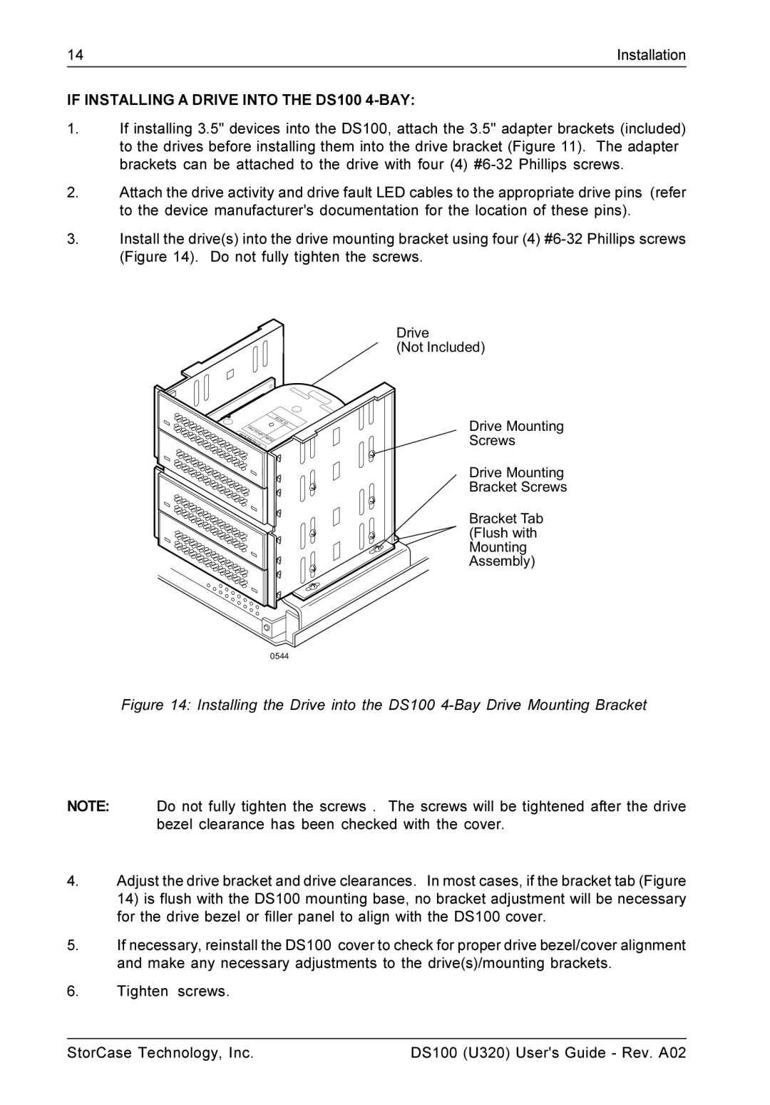 StorCase Technology manual If Installing a Drive Into the DS100 4-BAY 