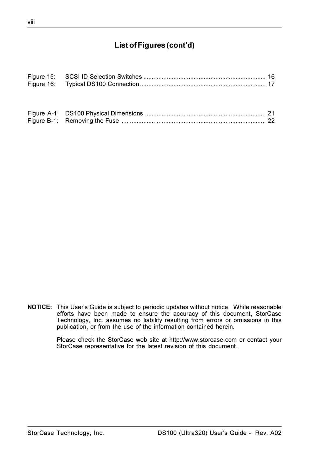 StorCase Technology DS100 manual List of Figures contd, Scsi ID Selection Switches 