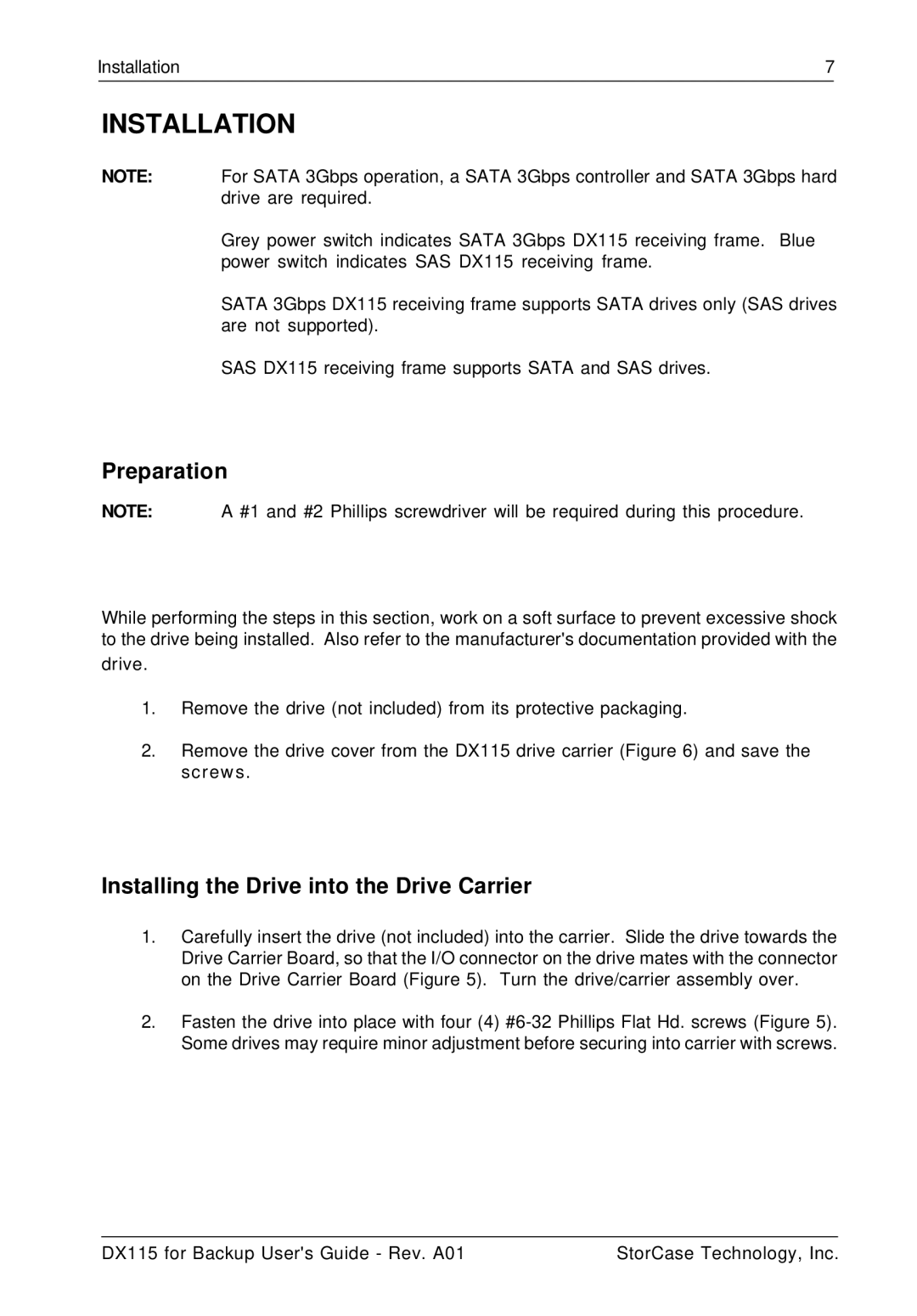 StorCase Technology DX115 manual Preparation, Installing the Drive into the Drive Carrier 