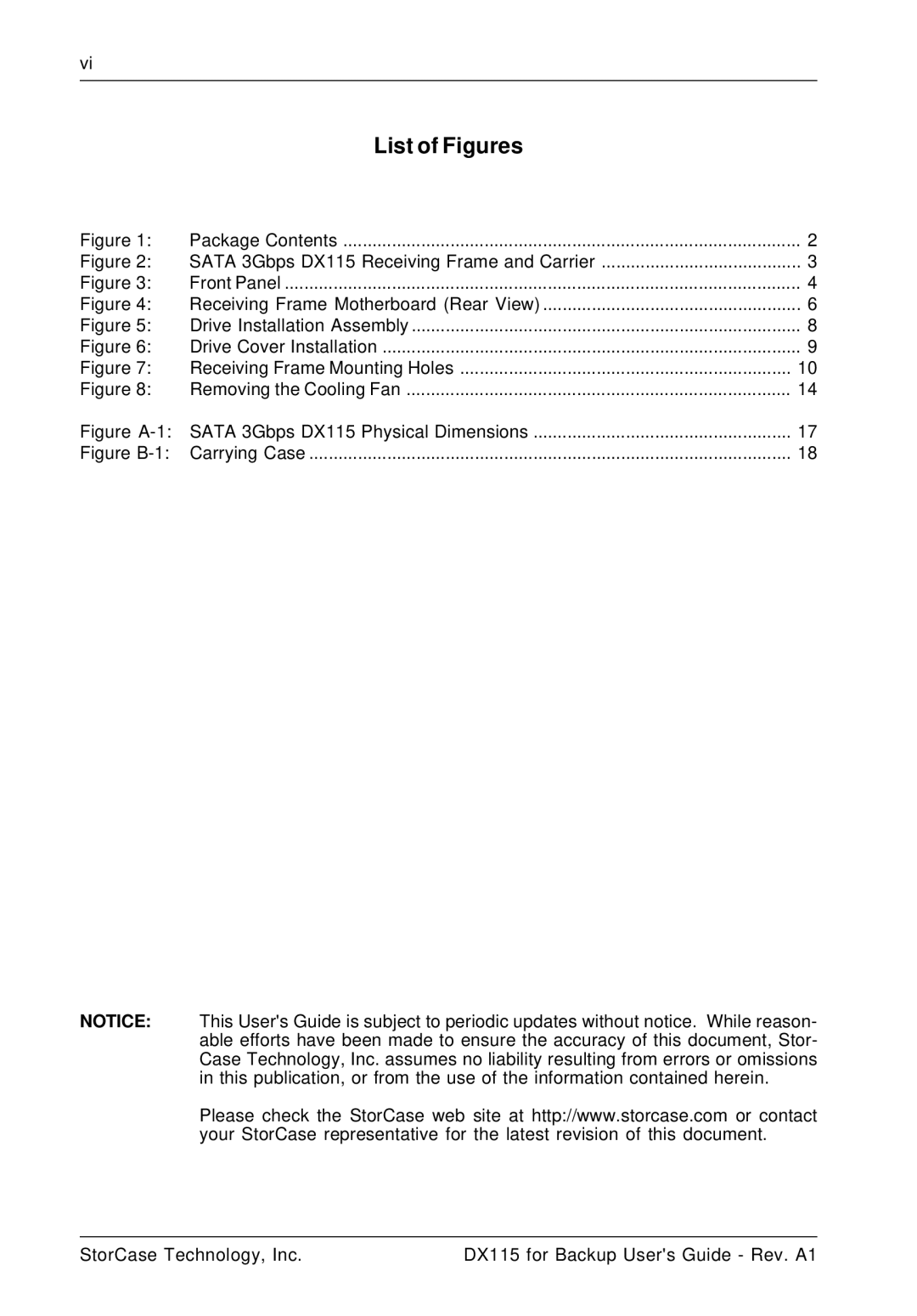 StorCase Technology manual List of Figures, Sata 3Gbps DX115 Receiving Frame and Carrier 