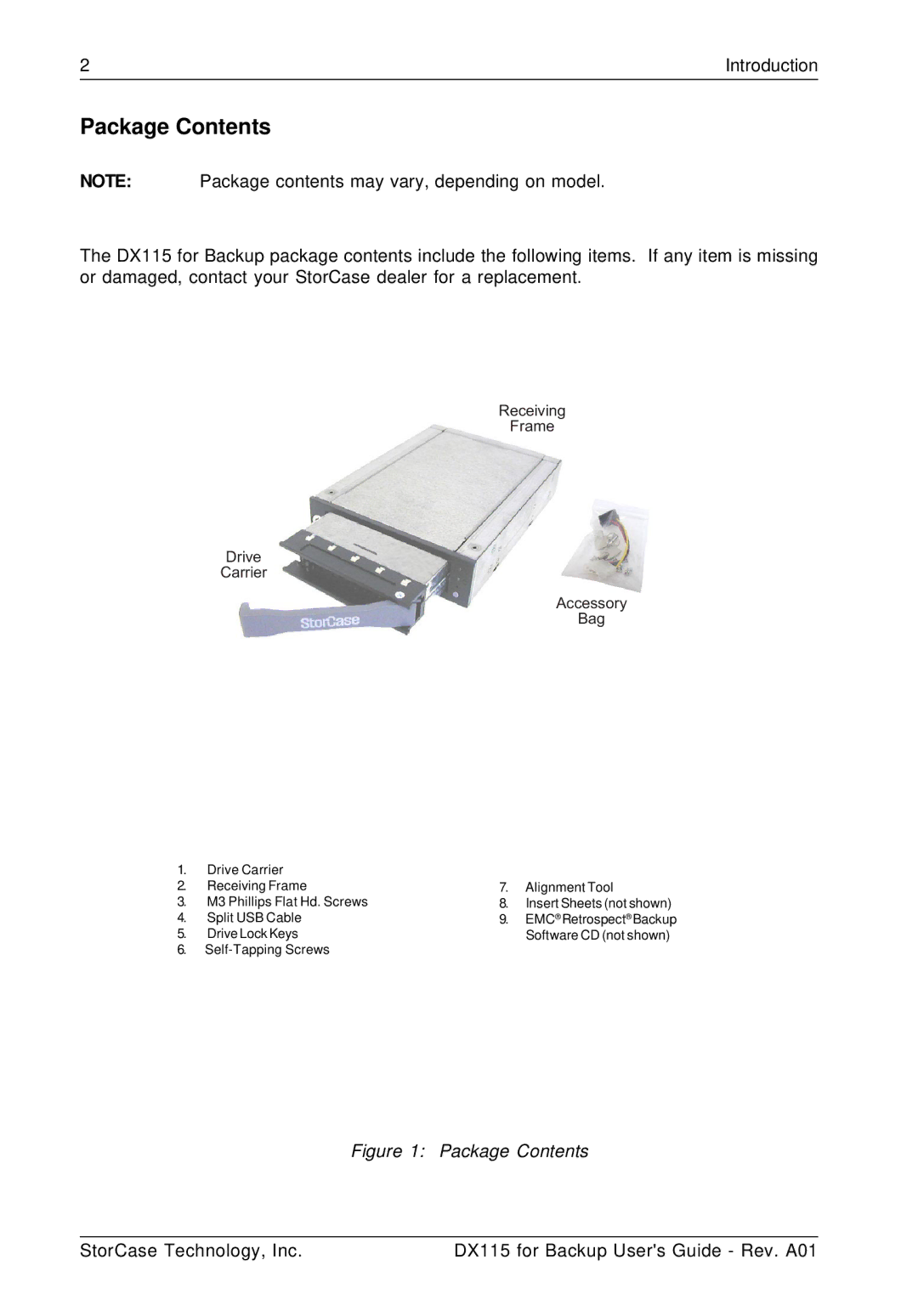 StorCase Technology DX115 manual Package Contents 