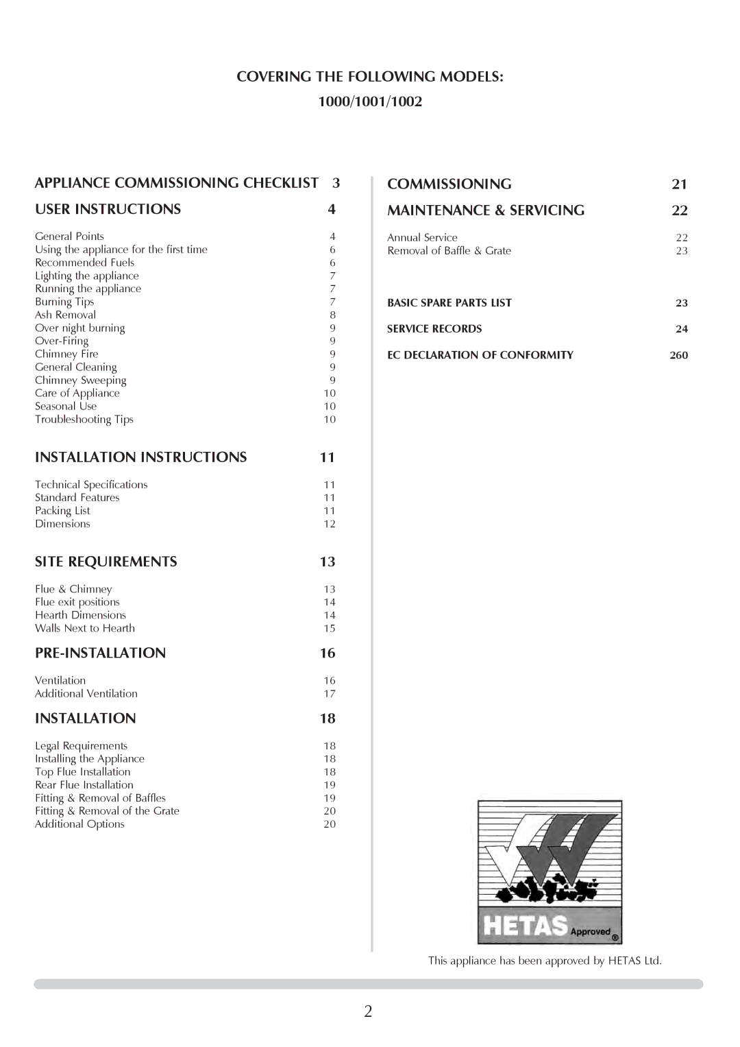 Stovax 1000, 1002, 1001 manual User Instructions, Installation Instructions, Site Requirements, Pre-Installation 