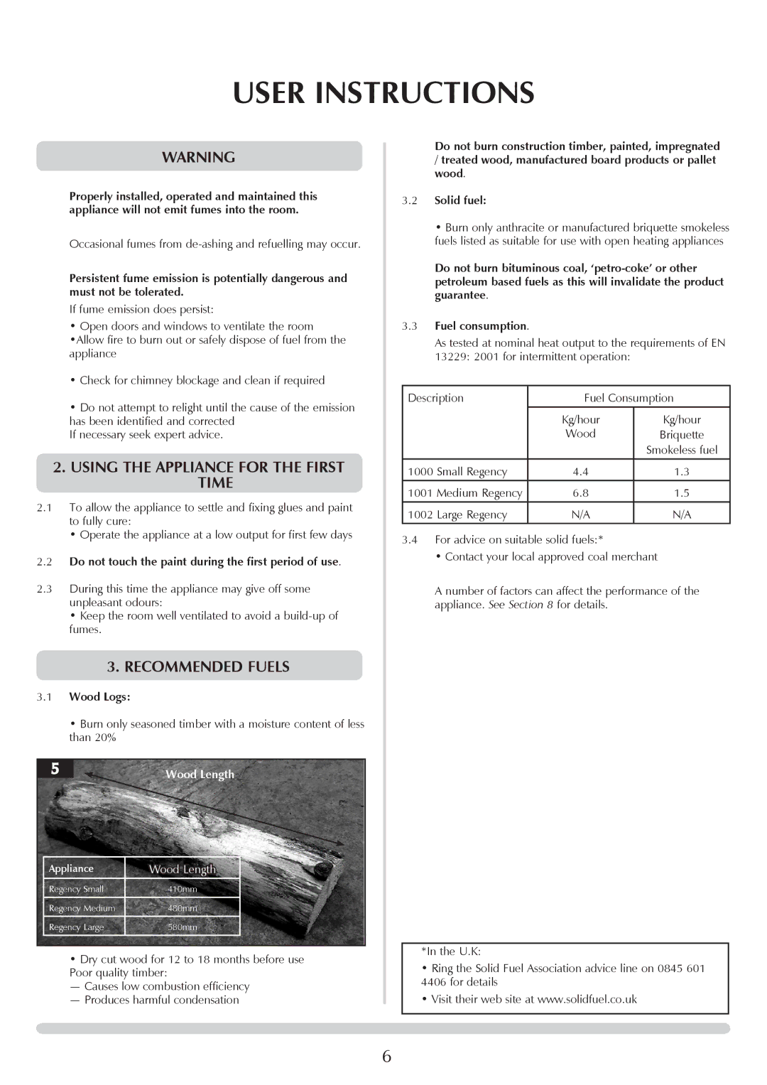 Stovax 1002, 1001, 1000 manual Using the Appliance for the First Time, Recommended Fuels, Wood Logs 